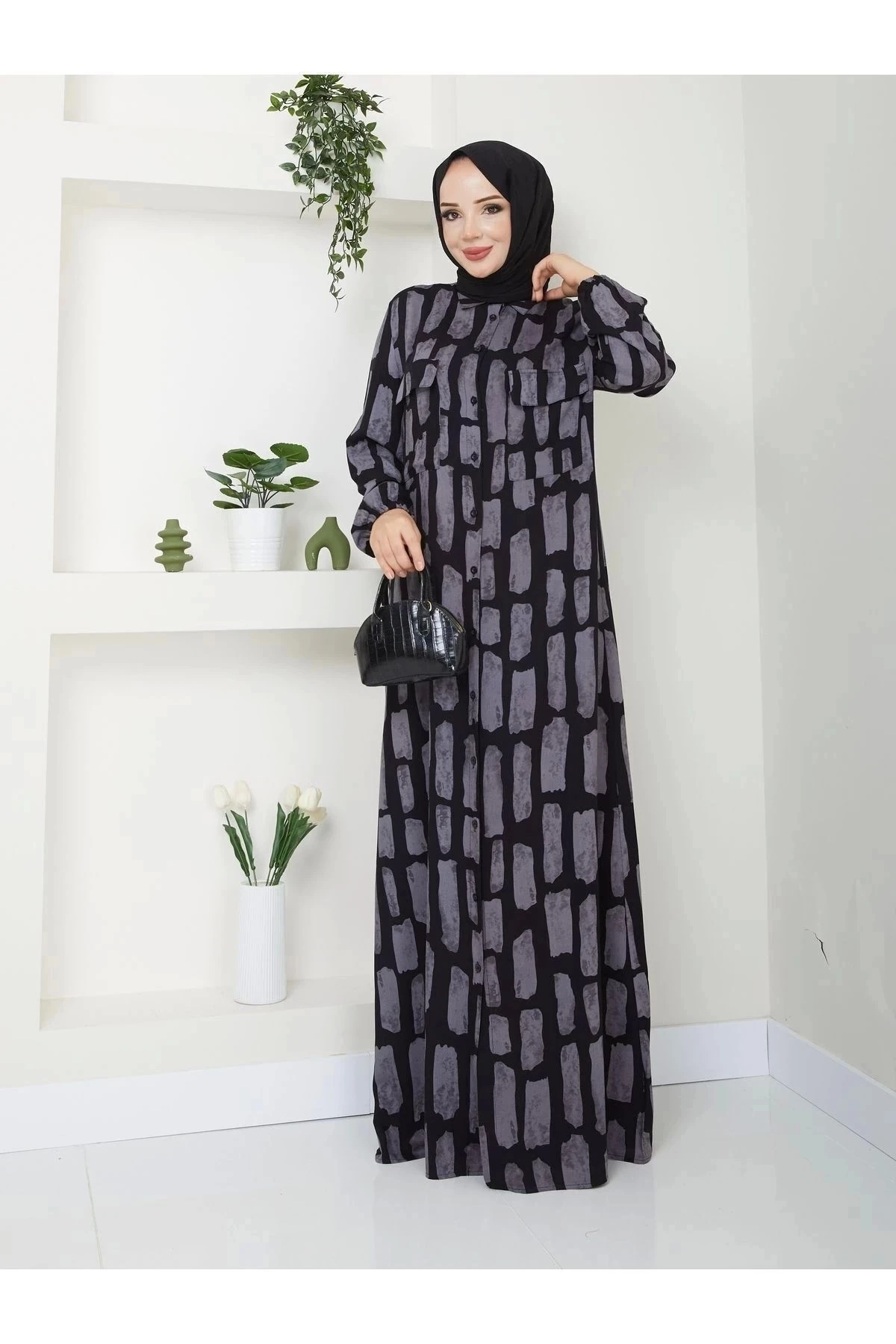 Kadın Düğmeli Viskon Elbise 10121