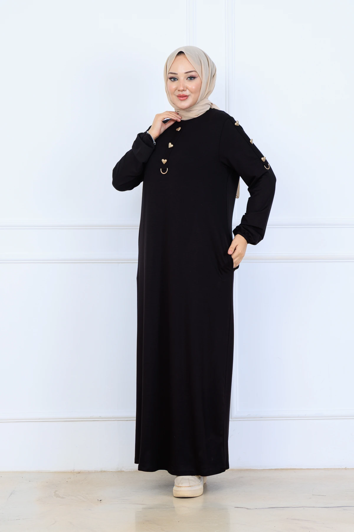 Rahat Bol Kesim Örme Kumaş Elbise 10127 - Siyah