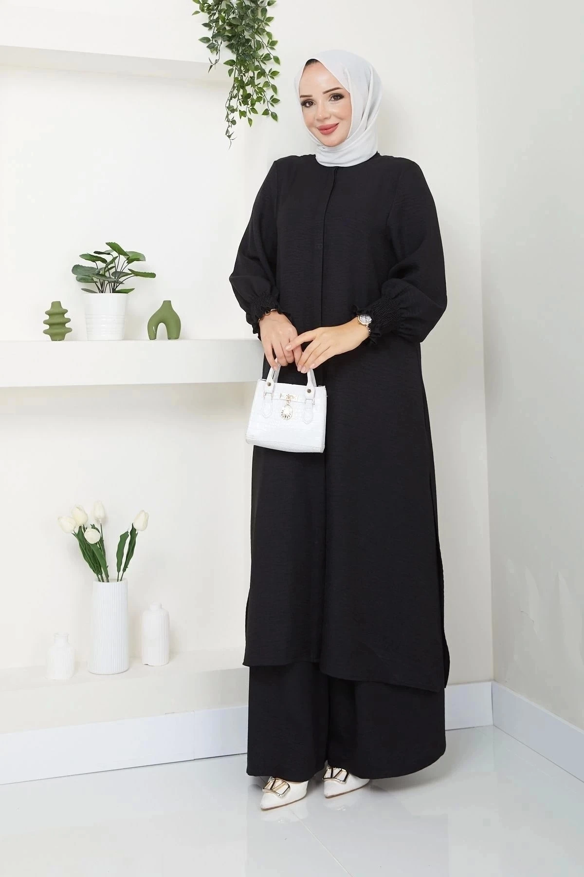 Kadın Uzun İkili Tesettür Tunik Takım 10114 - Siyah