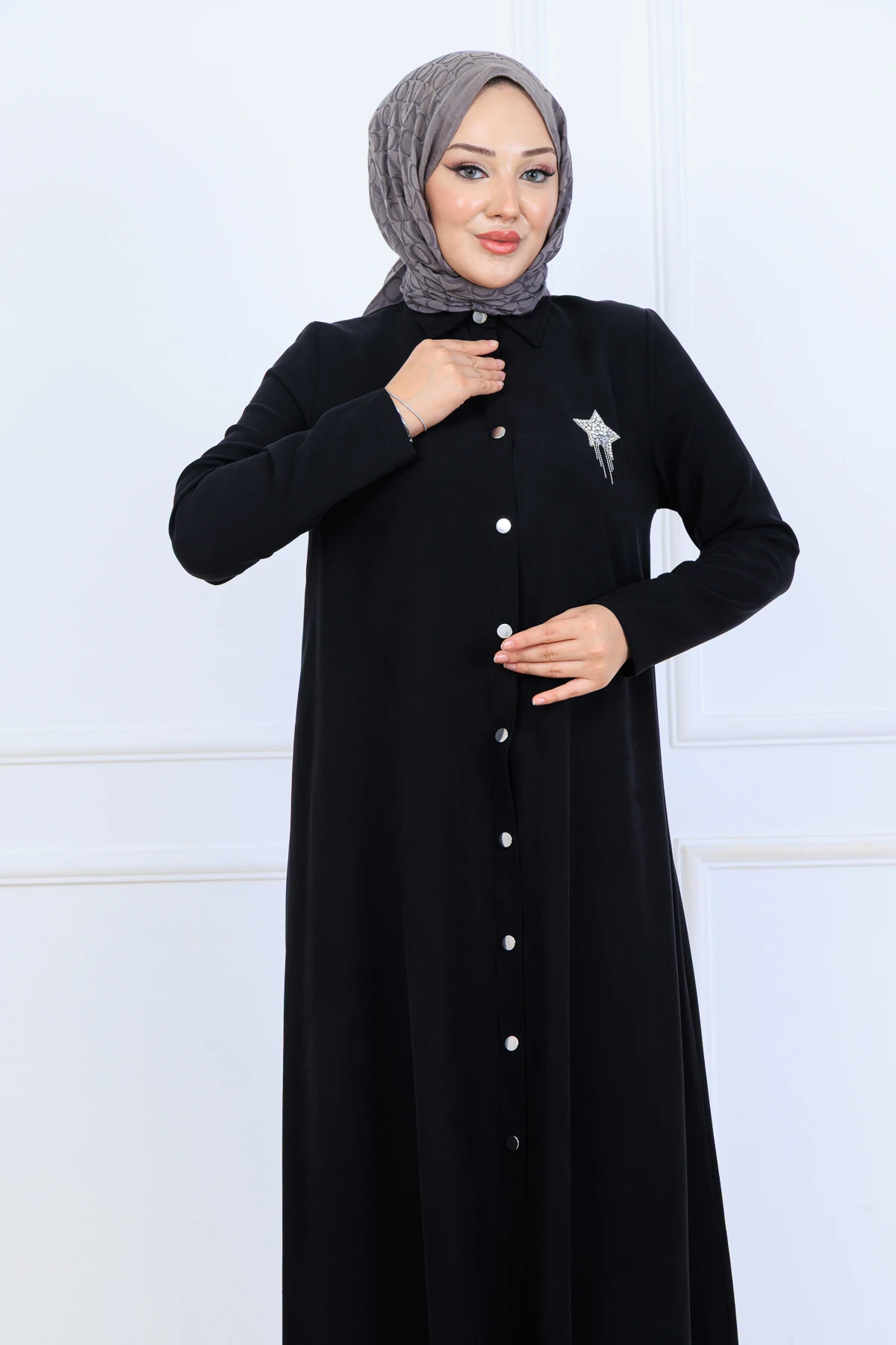 Yumuşak Organik Kumaş Gömlek Yaka Tesettür Kadın Uzun Tunik Pantolonlu İkili Takım 10133