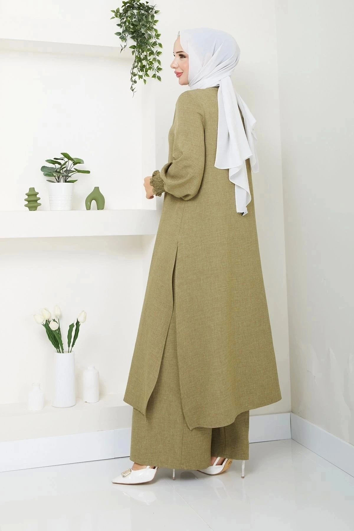 Kadın Uzun İkili Tesettür Tunik Takım 10114 - Yağ Yeşil