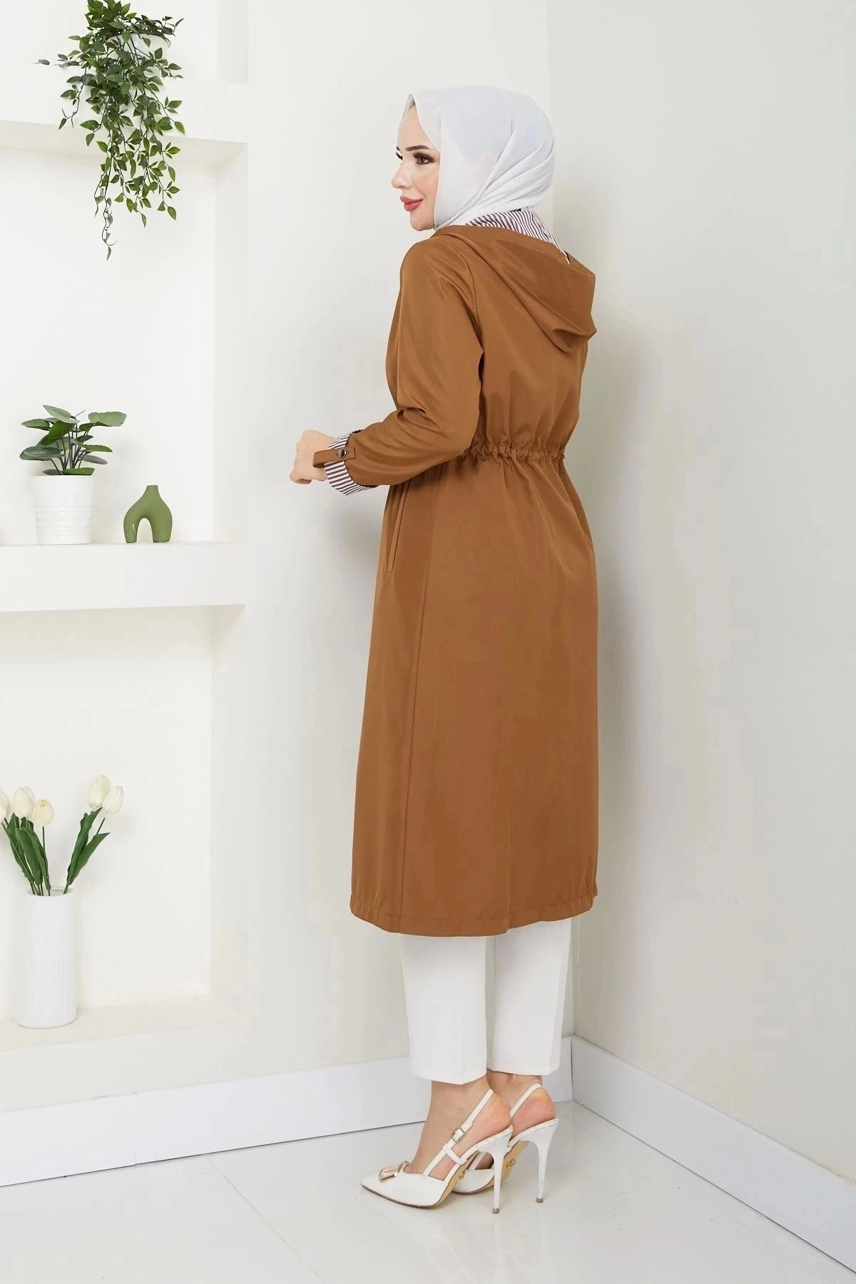 Kadın Uzun Giy Çık Trençkot 10104 - Taba