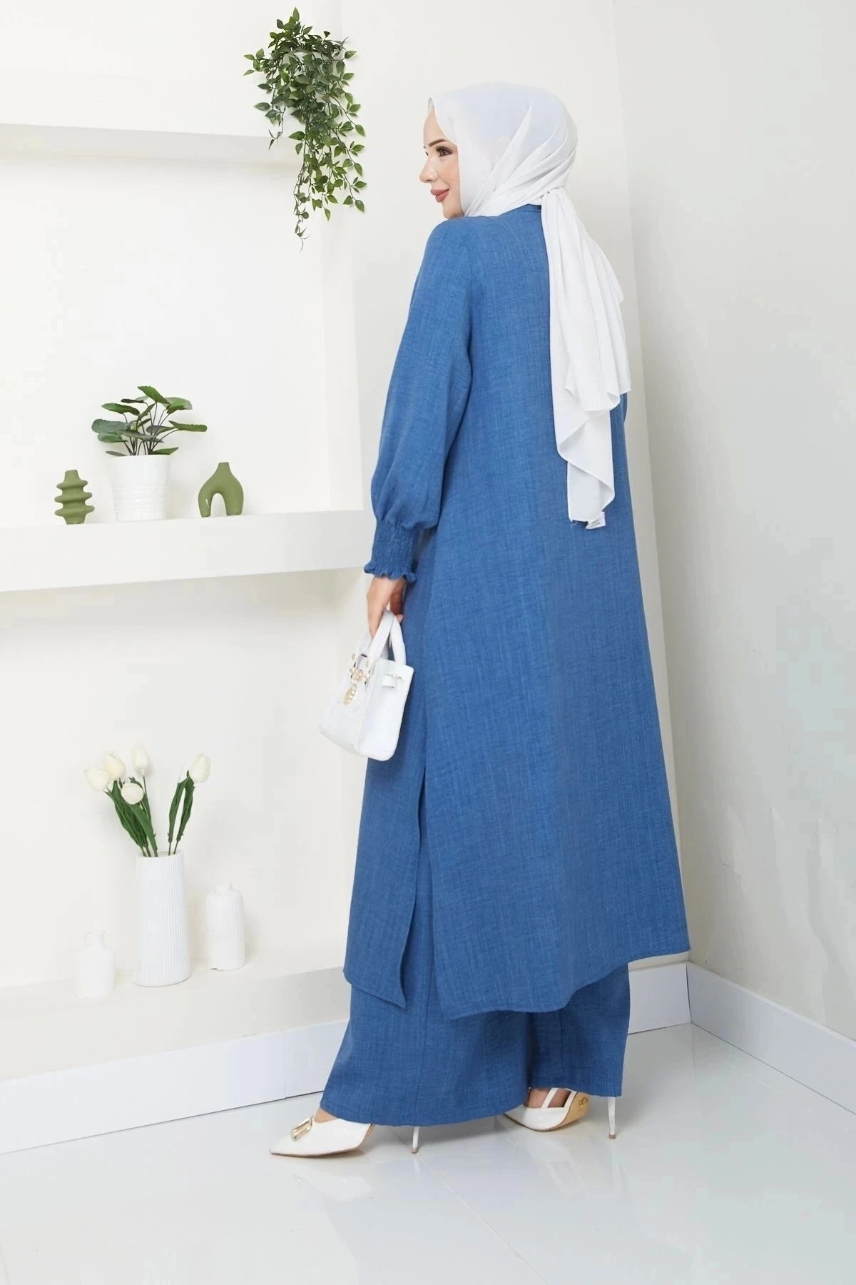 Kadın Uzun İkili Tesettür Tunik Takım 10114 - İndigo
