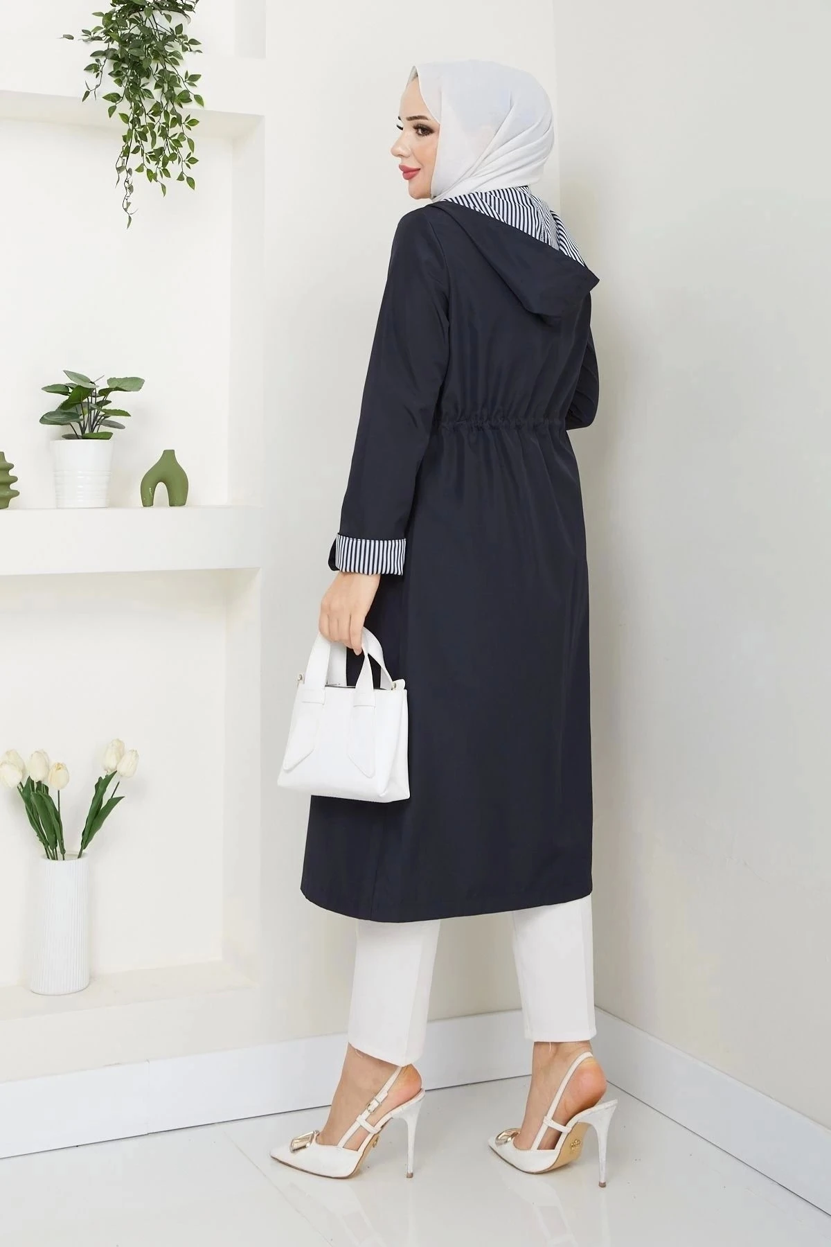 Kadın Uzun Giy Çık Trençkot 10104 - Lacivert