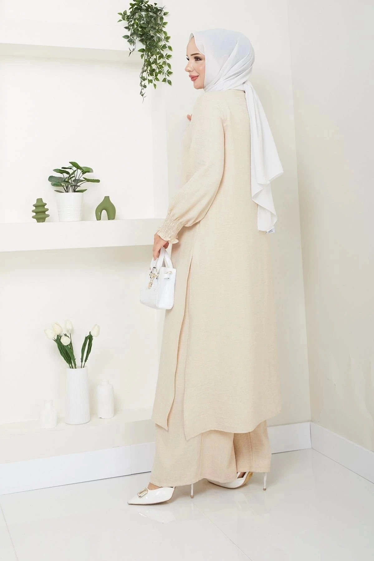 Kadın Uzun İkili Tesettür Tunik Takım 10114 - Taş