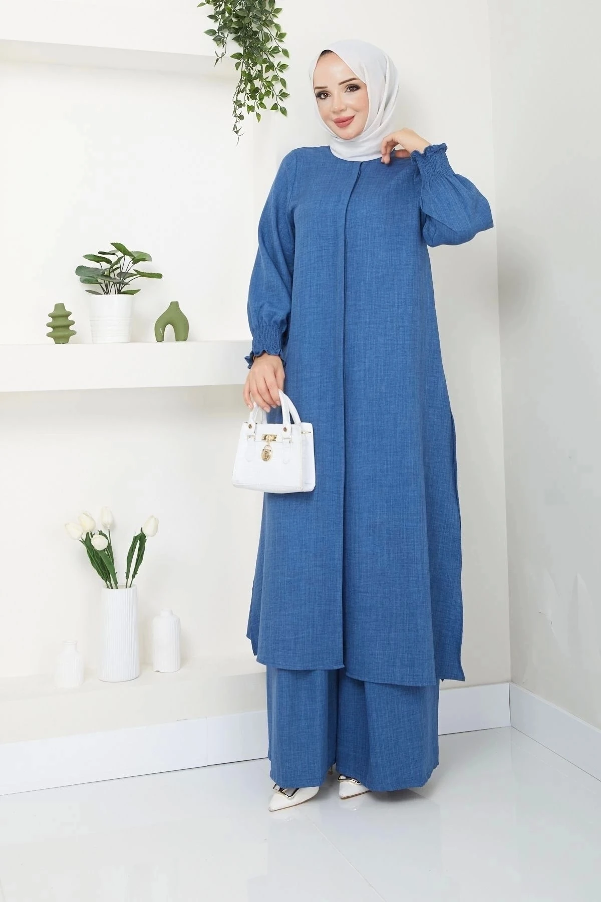 Kadın Uzun İkili Tesettür Tunik Takım 10114 - İndigo