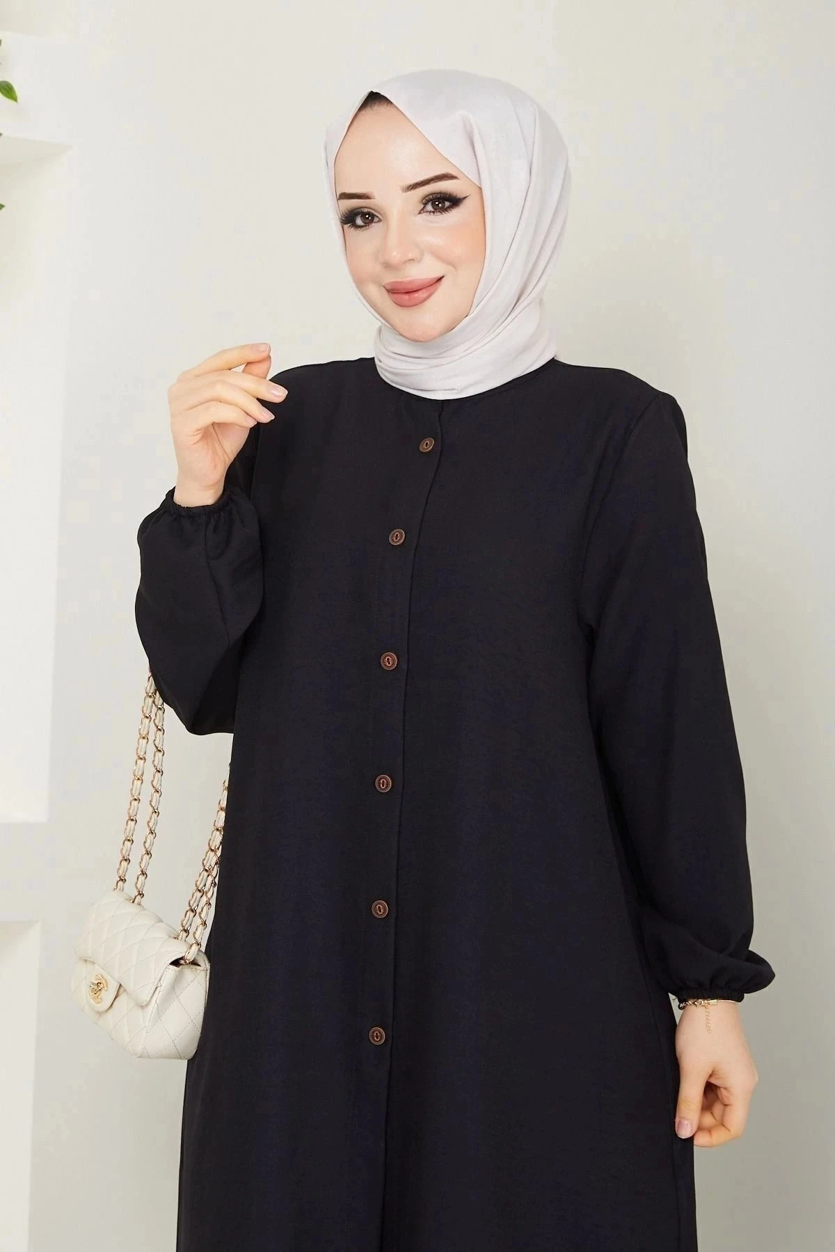 Kadın Büyük Beden Uzun  İkili Tesettür Tunik Takım 10110 - Si̇yah