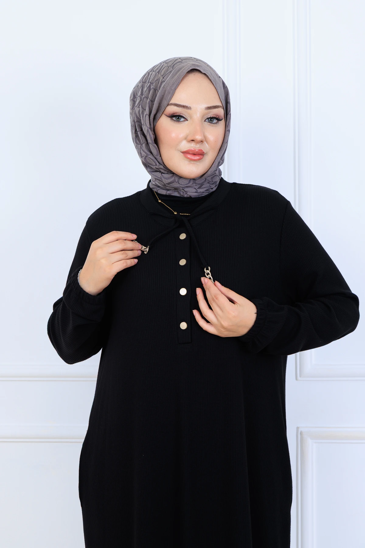 Rahat Kalıp Fitilli Örme Kumaş Elbise 10126