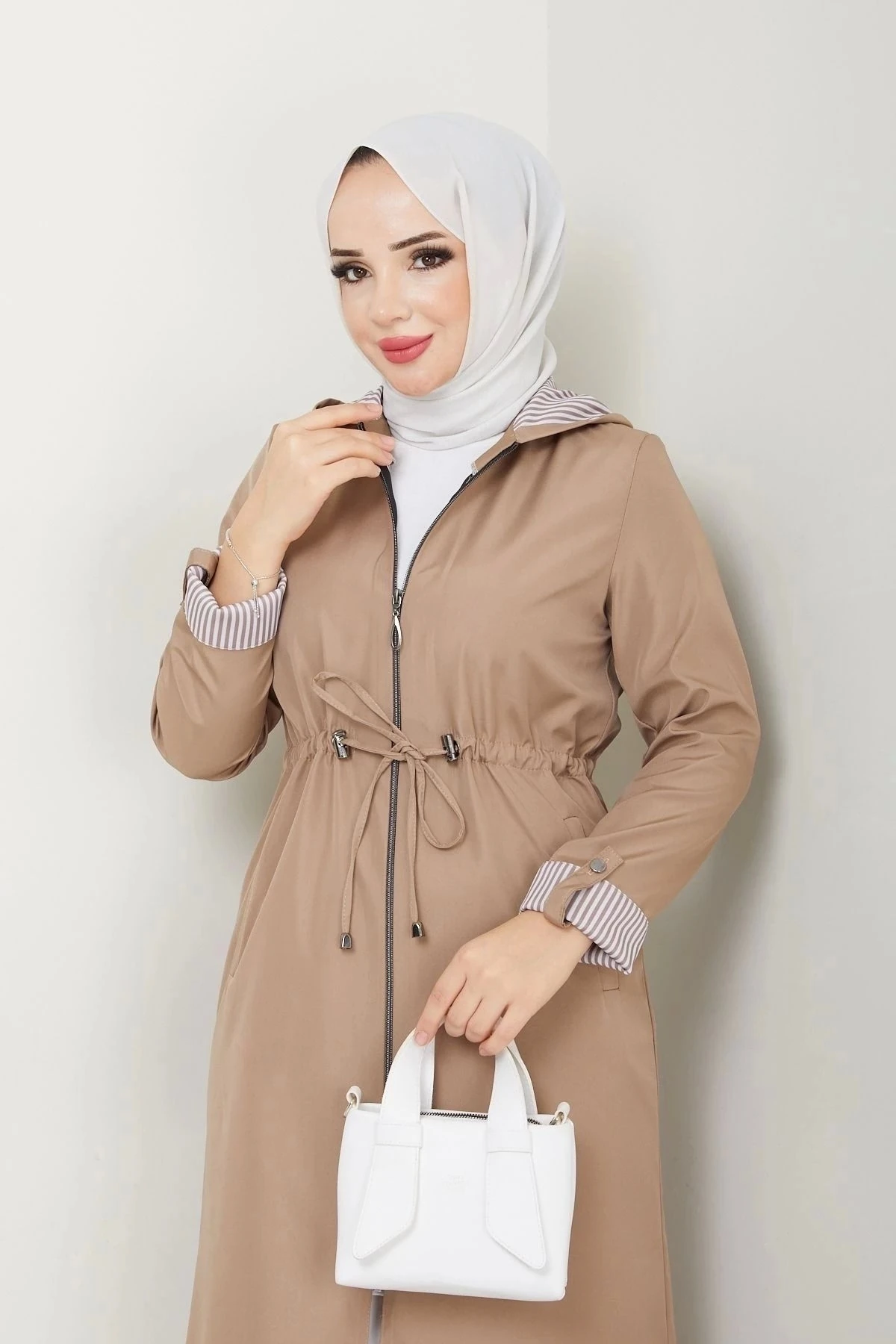 Kadın Uzun Giy Çık Trençkot 10104 - Vizon