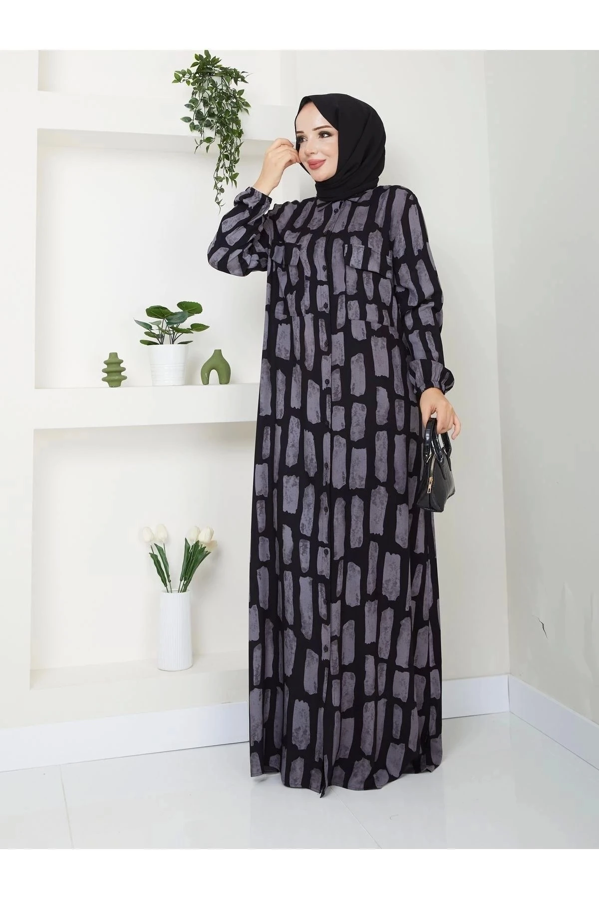 Kadın Düğmeli Viskon Elbise 10121