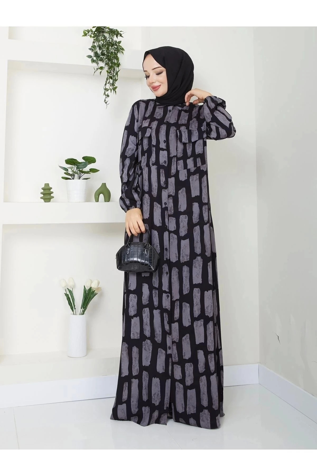 Kadın Düğmeli Viskon Elbise 10121