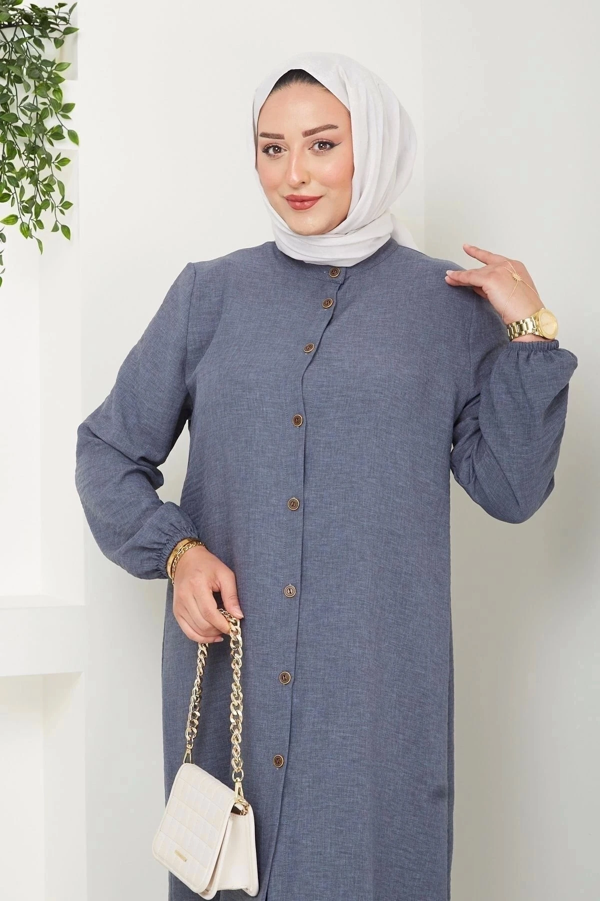 Kadın Büyük Beden Uzun  İkili Tesettür Tunik Takım 10110 - Antrasi̇t.