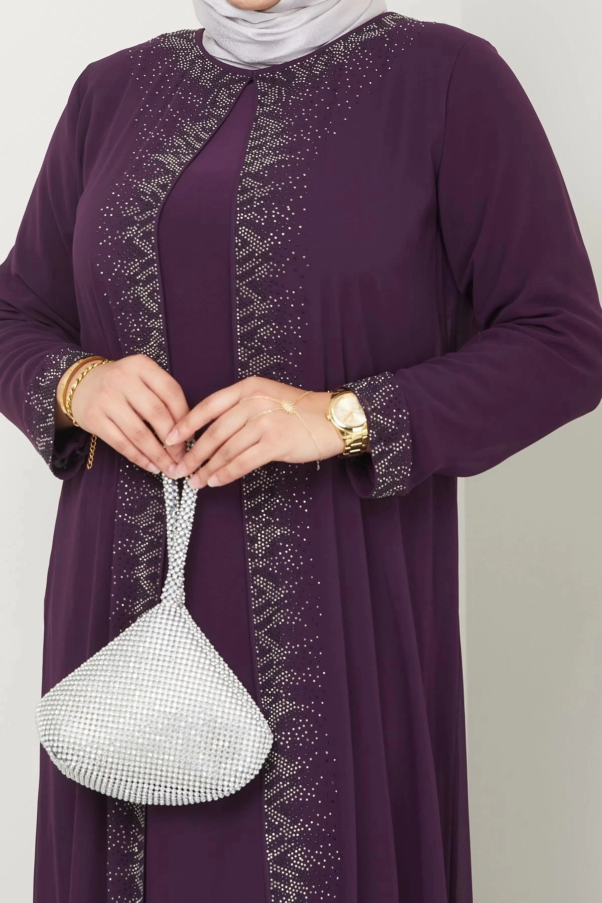 Kadın Büyük Beden Abiye Elbise Uzun Şifon 10118 - Mürdüm