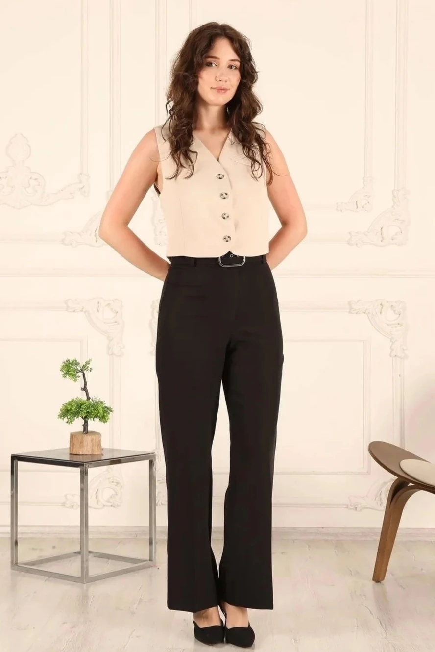 Kadın Bol Paça Kemerli Pantolon 10103