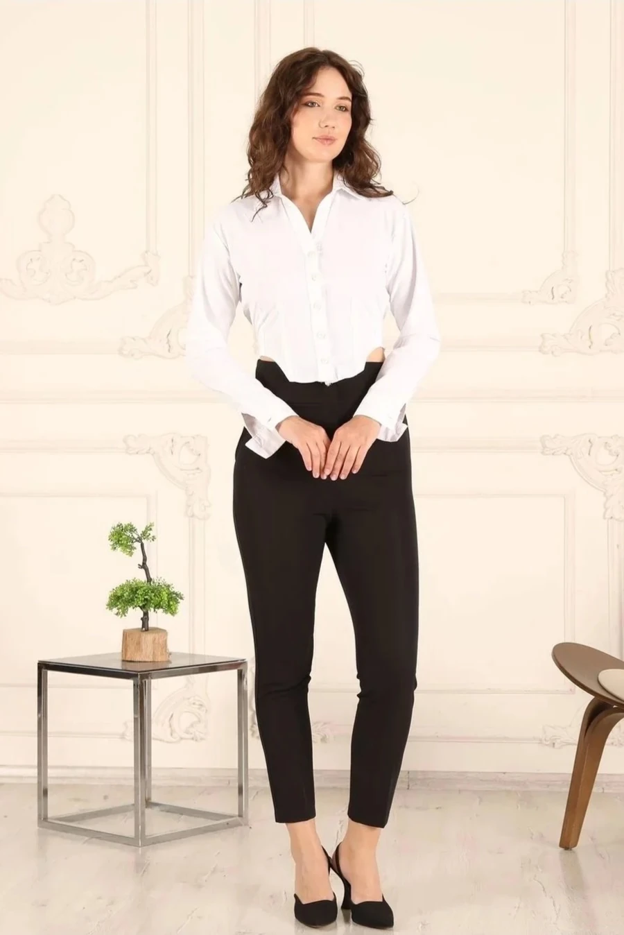 Kadın Yüksek Bel - Bilek Boy Dar Paça Kumaş Pantolon 10102