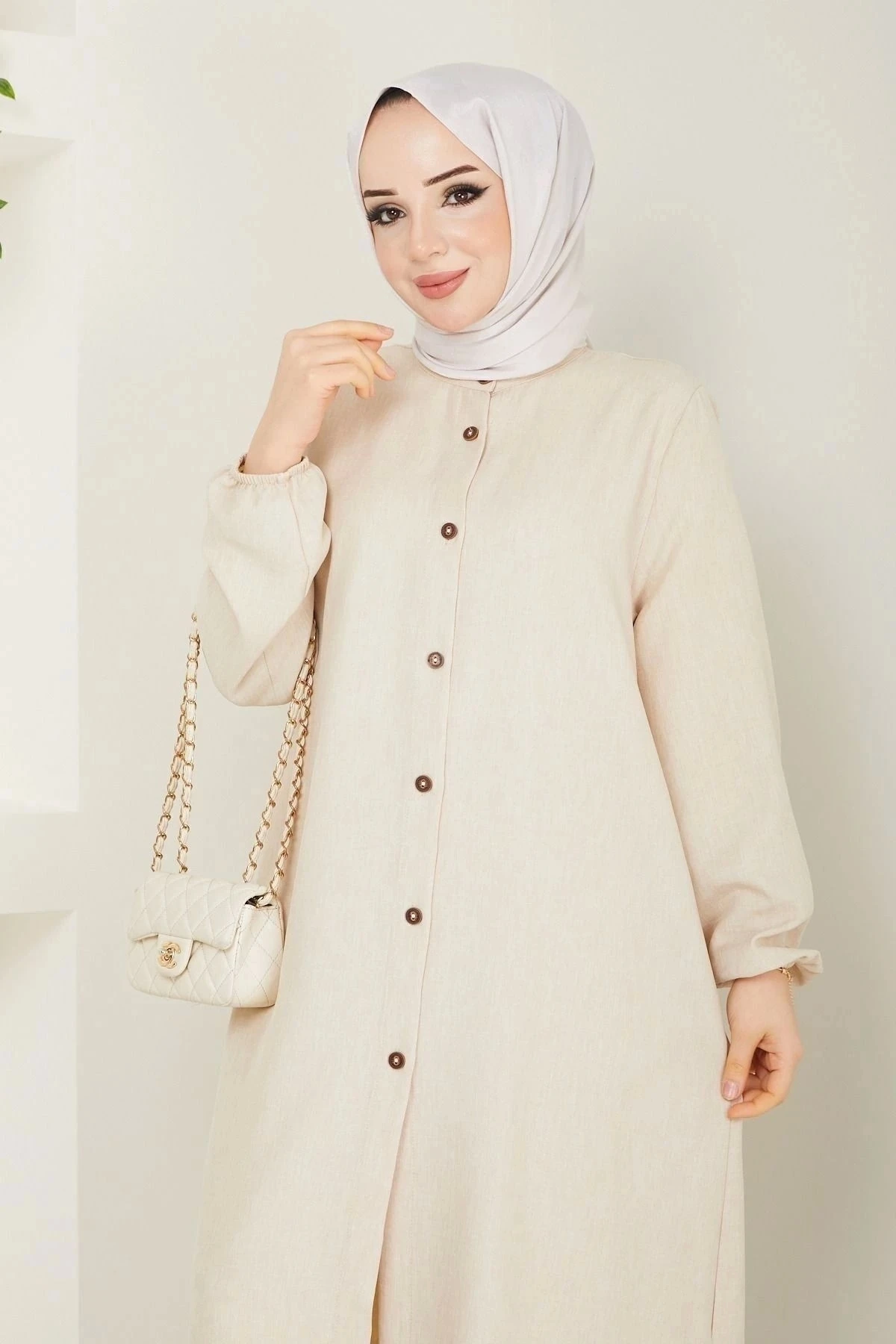 Kadın Büyük Beden Uzun  İkili Tesettür Tunik Takım 10110 - Taş