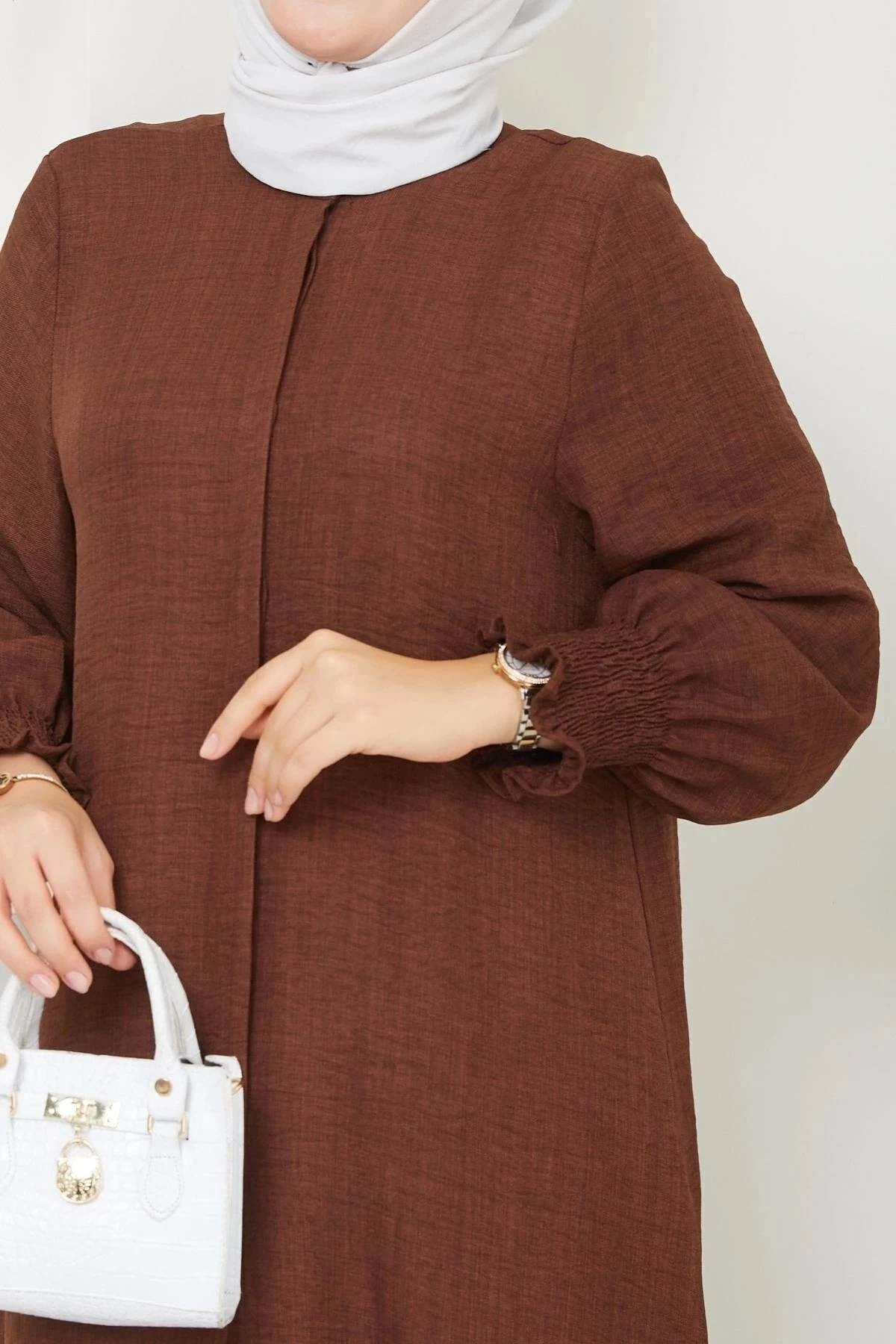 Kadın Uzun İkili Tesettür Tunik Takım 10114 - Kahverengi