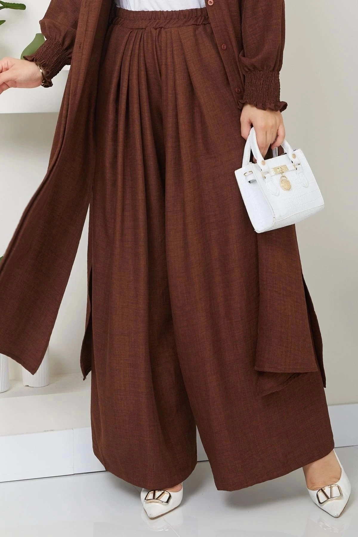 Kadın Uzun İkili Tesettür Tunik Takım 10114 - Kahverengi