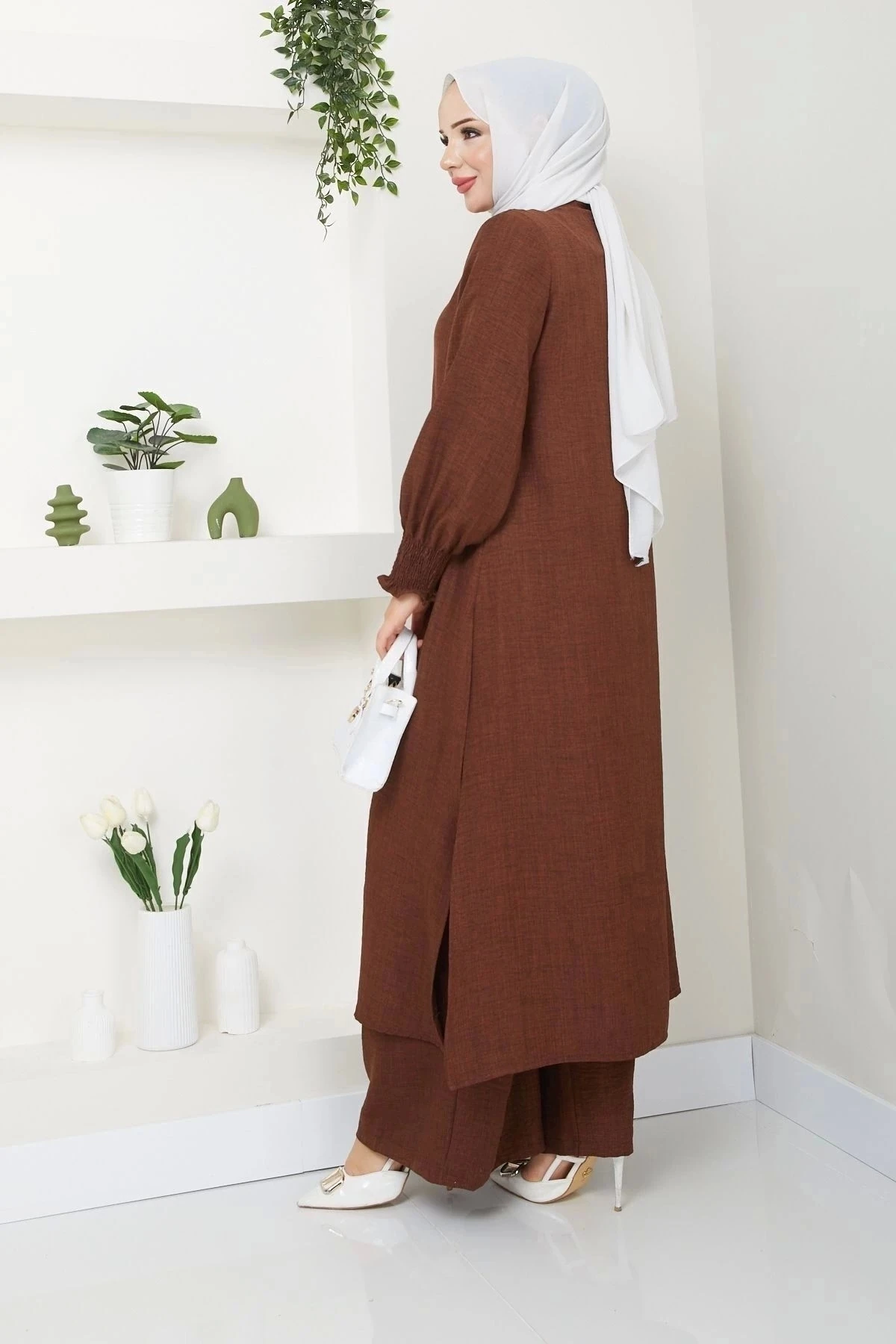 Kadın Uzun İkili Tesettür Tunik Takım 10114 - Kahverengi