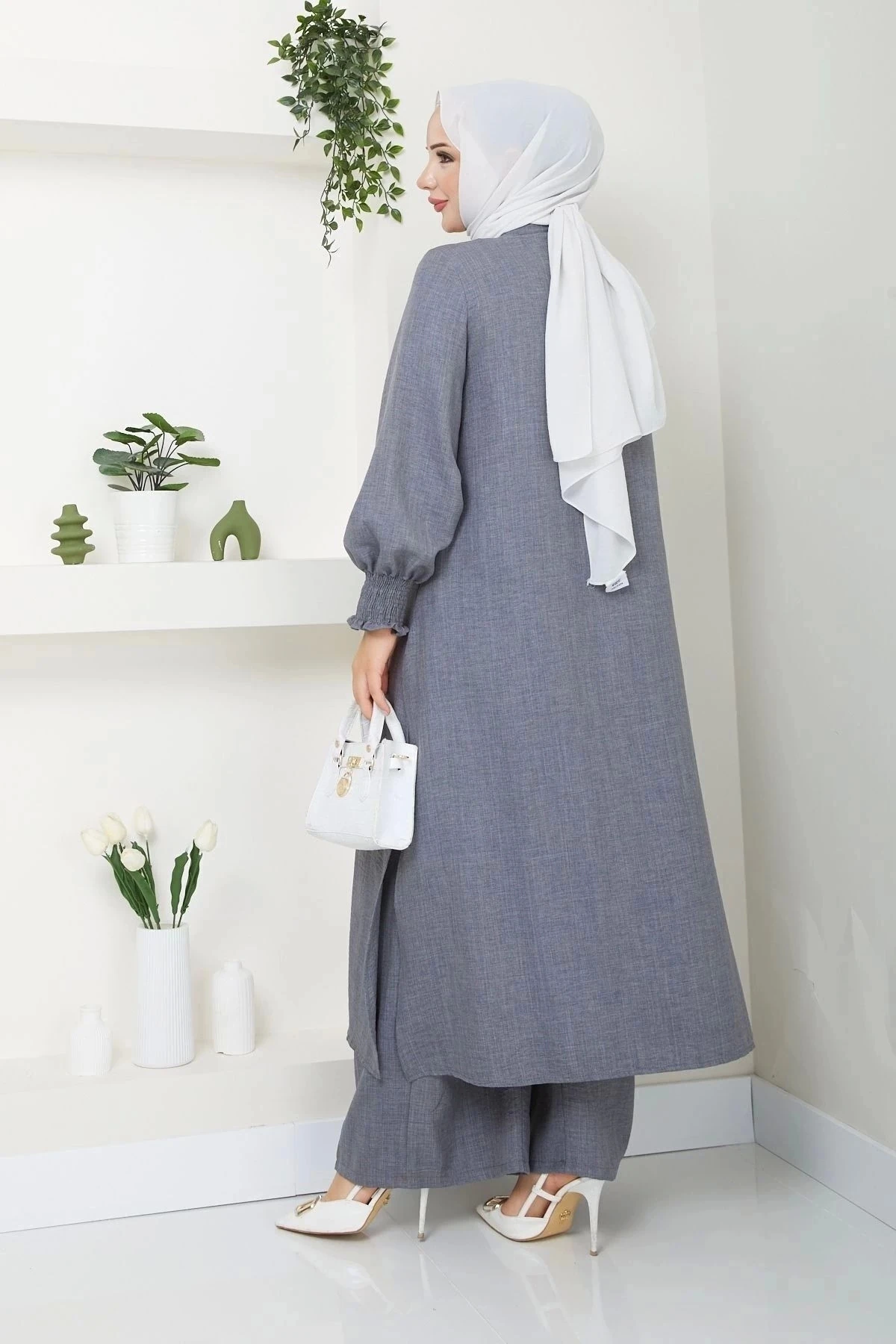 Kadın Uzun İkili Tesettür Tunik Takım 10114 - Gri