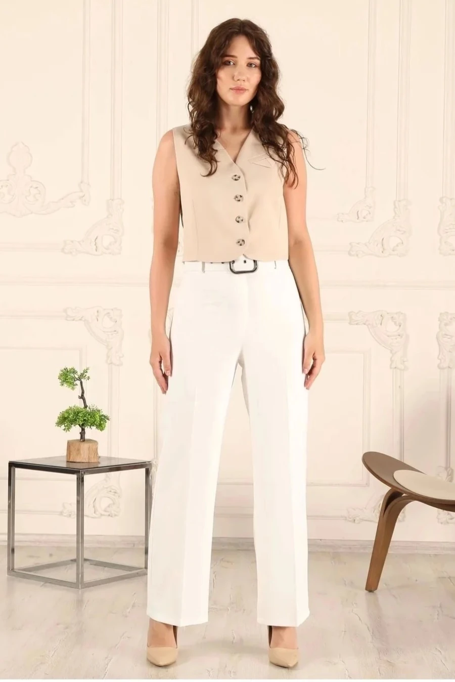 Kadın Bol Paça Kemerli Pantolon 10103