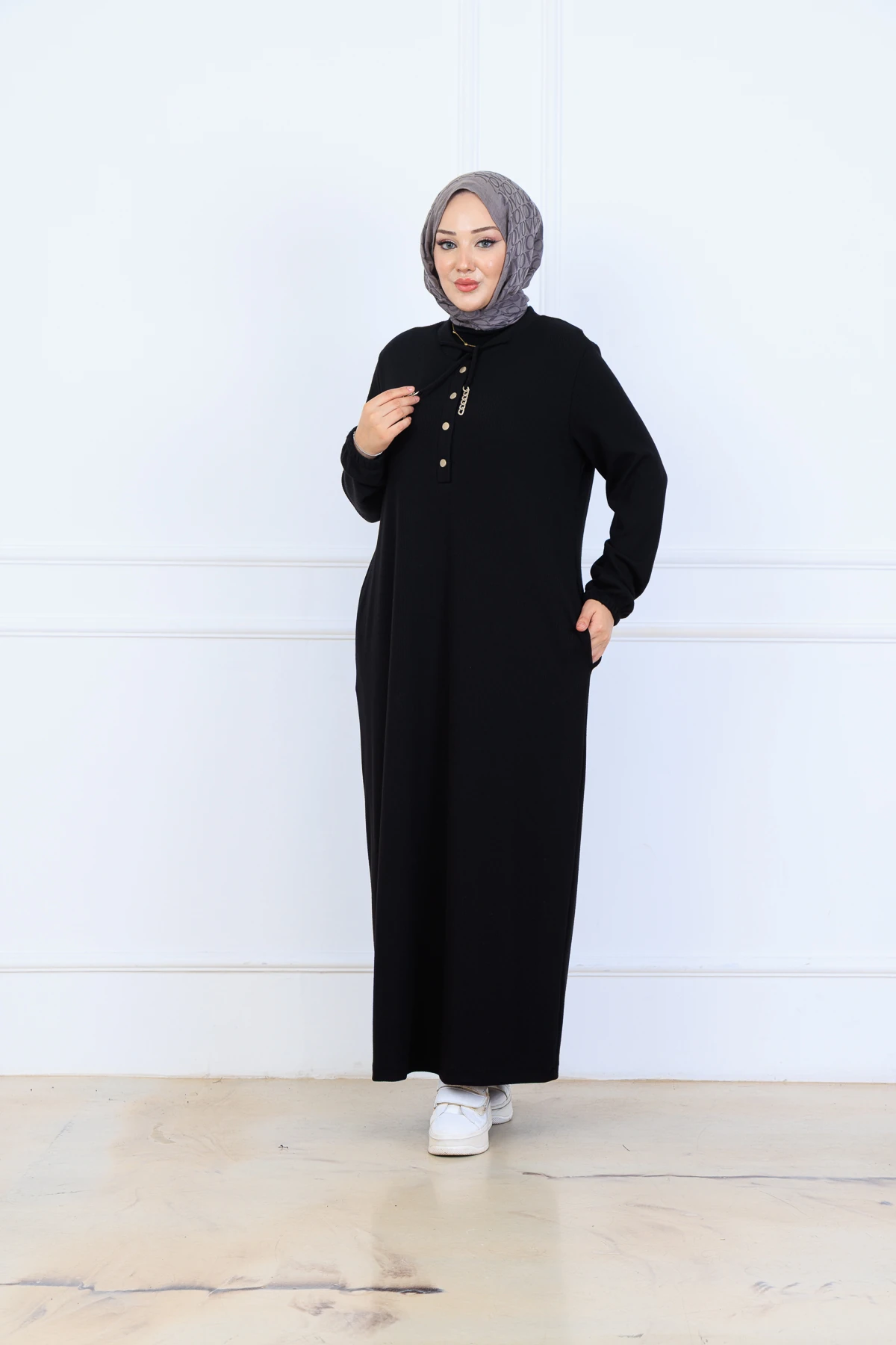 Rahat Kalıp Fitilli Örme Kumaş Elbise 10126