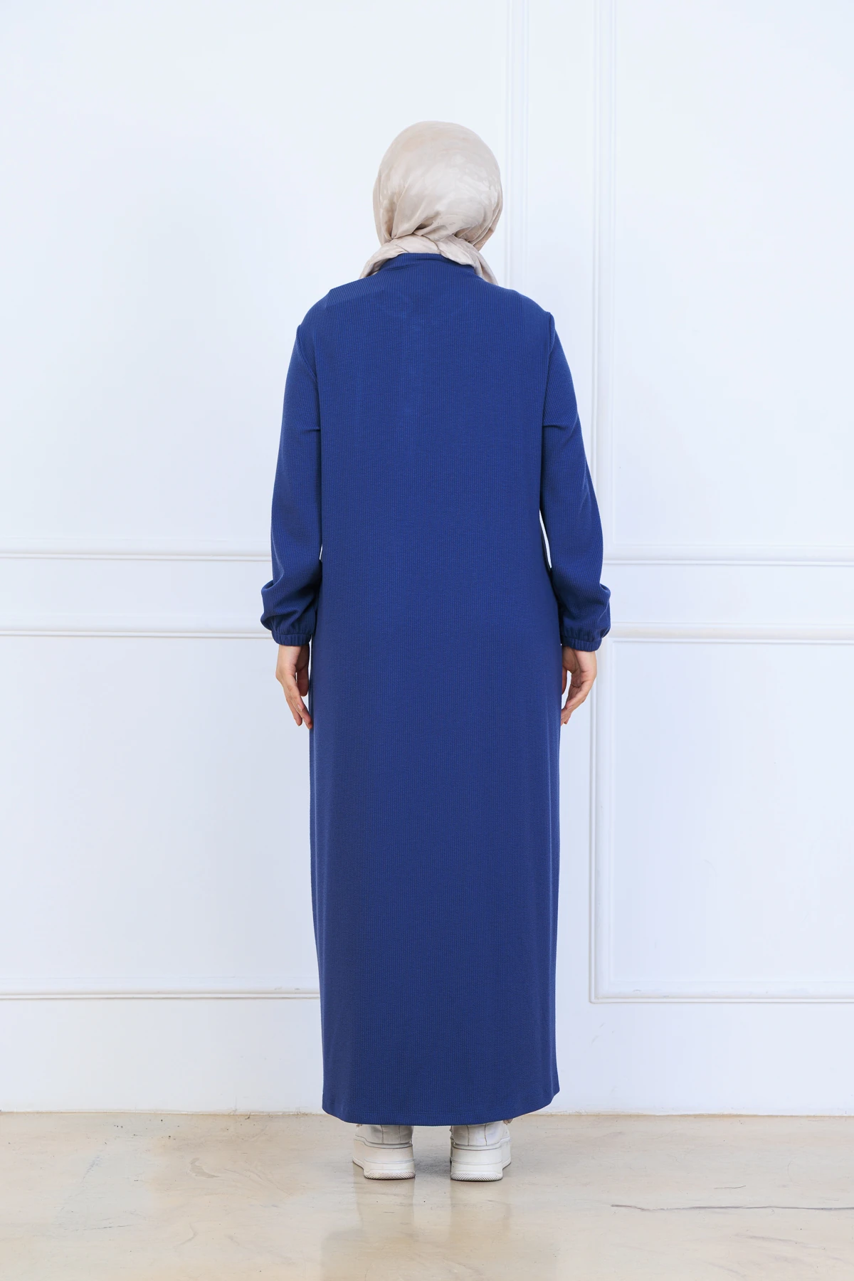 Rahat Kalıp Fitilli Örme Kumaş Elbise 10126 - Mavi