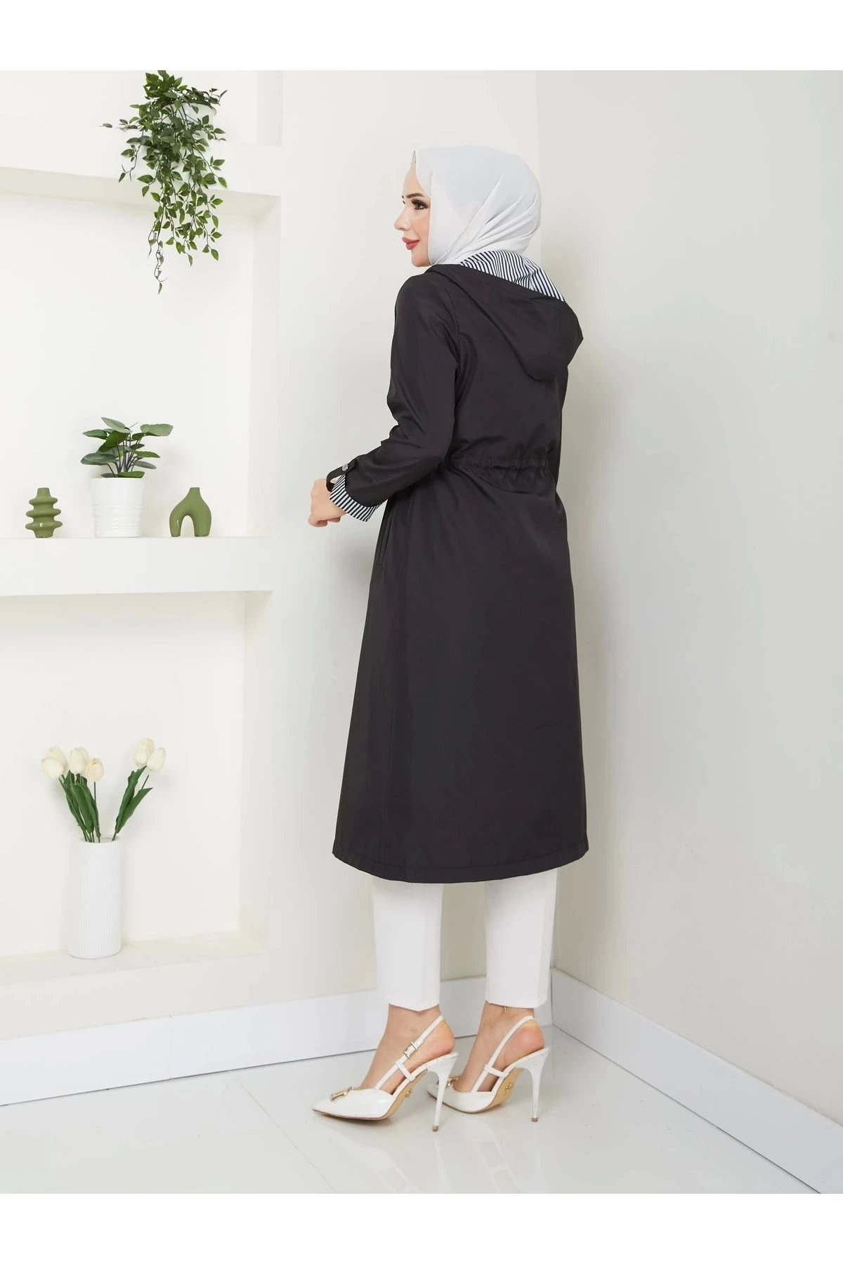 Kadın Uzun Giy Çık Trençkot 10104 - Siyah