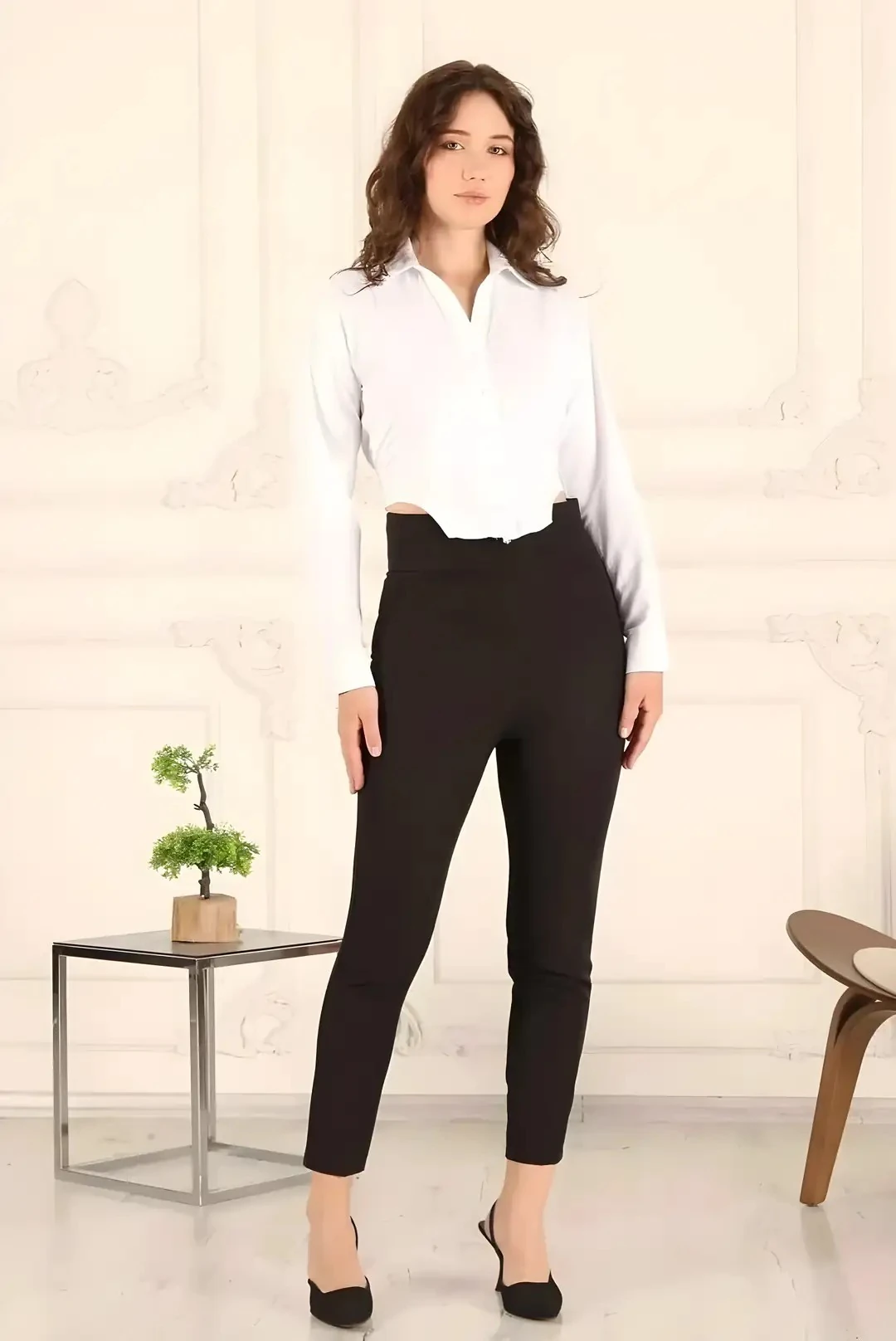 Kadın Yüksek Bel - Bilek Boy Dar Paça Kumaş Pantolon 10102