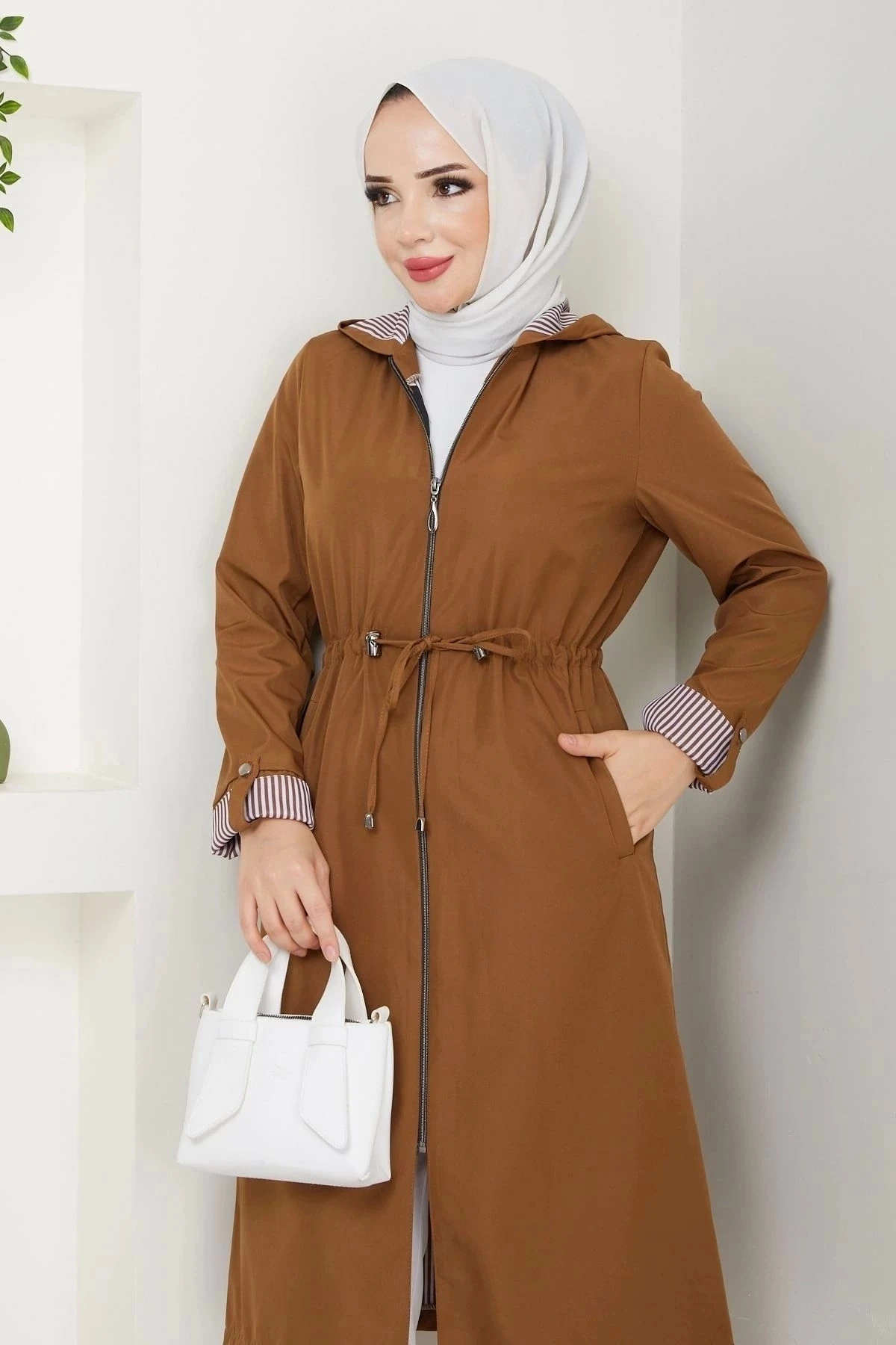 Kadın Uzun Giy Çık Trençkot 10104 - Taba