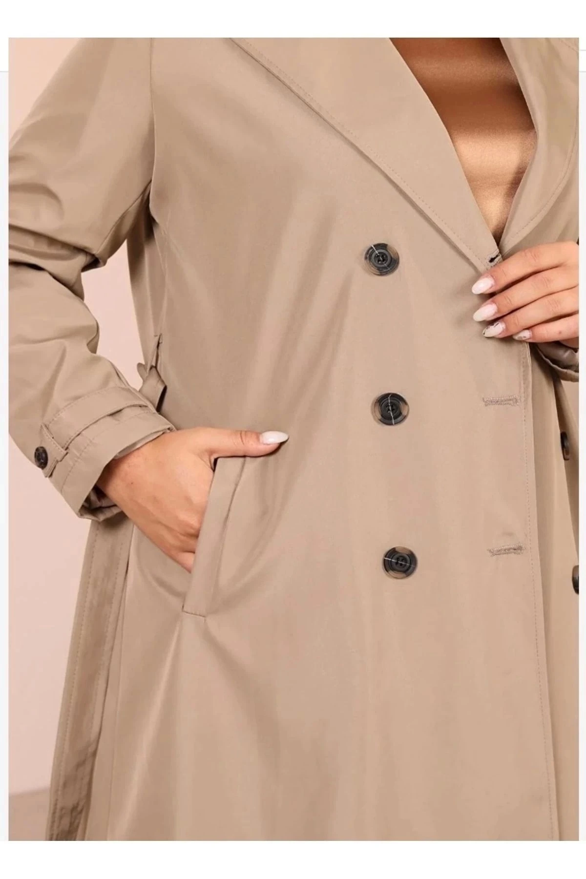 Kadın Kemerli Astarlı Uzun Trençkot