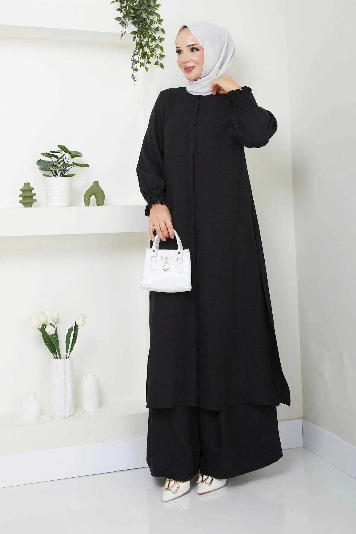 Kadın Uzun İkili Tesettür Tunik Takım 10114 - Siyah
