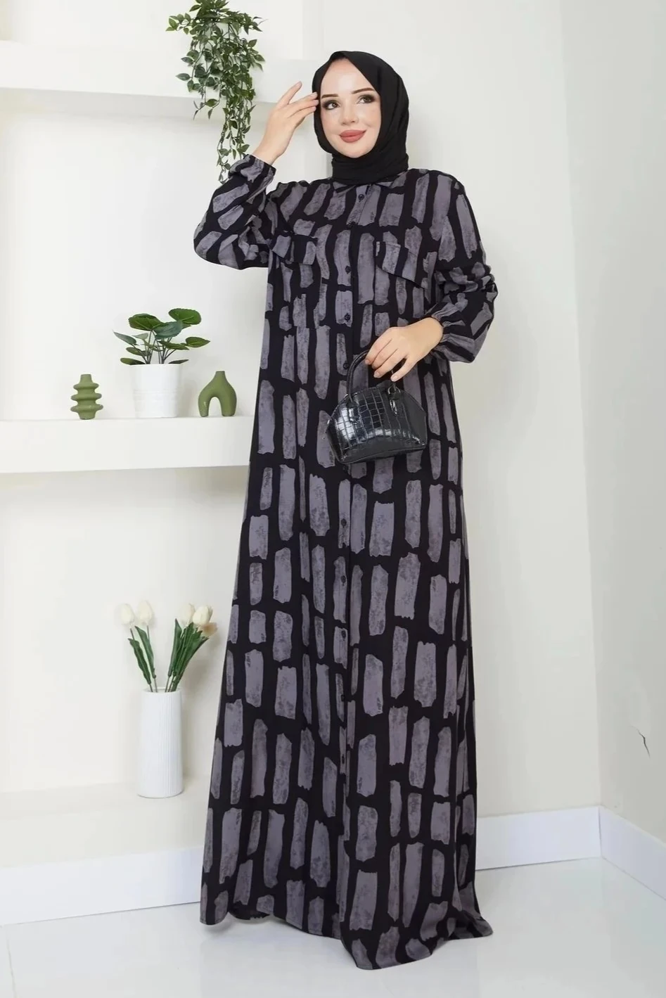 Kadın Düğmeli Viskon Elbise 10121