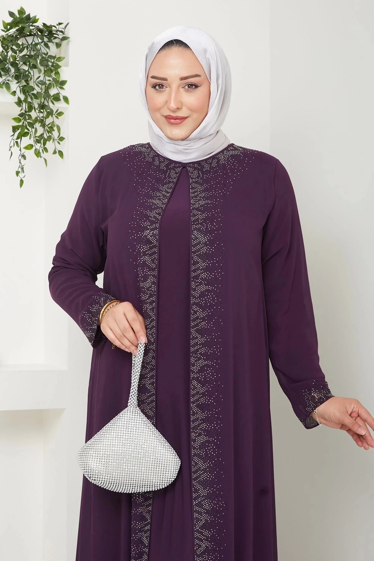 Kadın Büyük Beden Abiye Elbise Uzun Şifon 10118 - Mürdüm