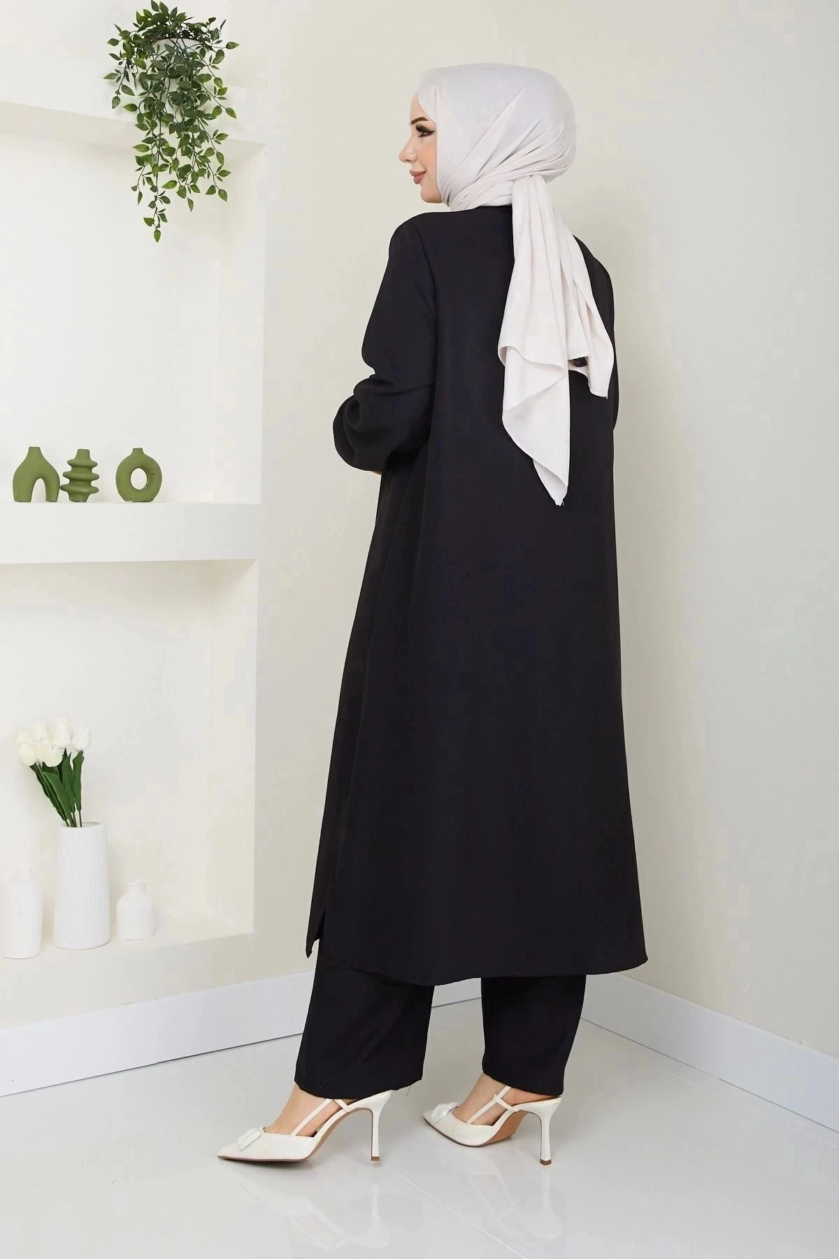 Kadın Büyük Beden Uzun  İkili Tesettür Tunik Takım 10110 - Si̇yah