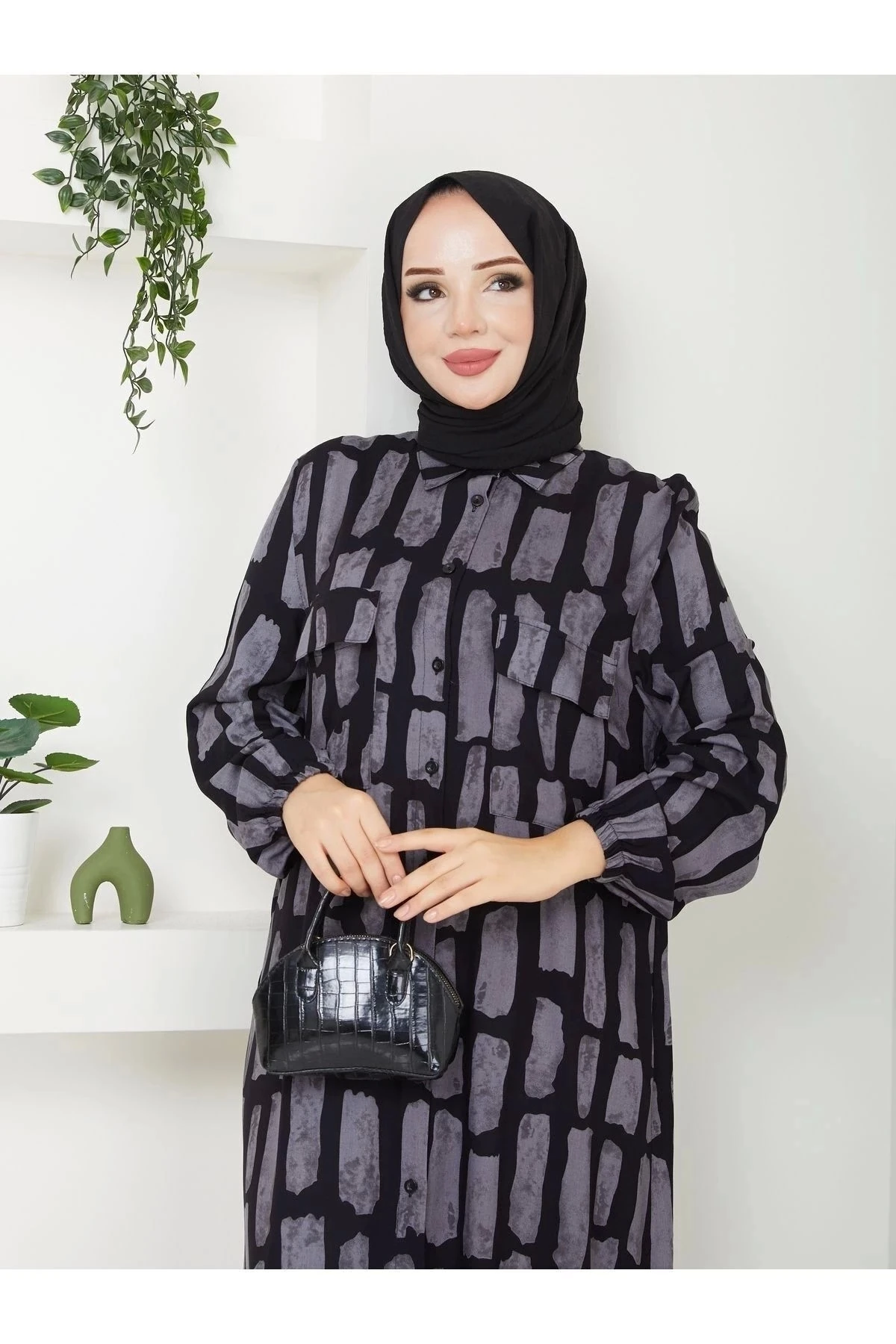 Kadın Düğmeli Viskon Elbise 10121