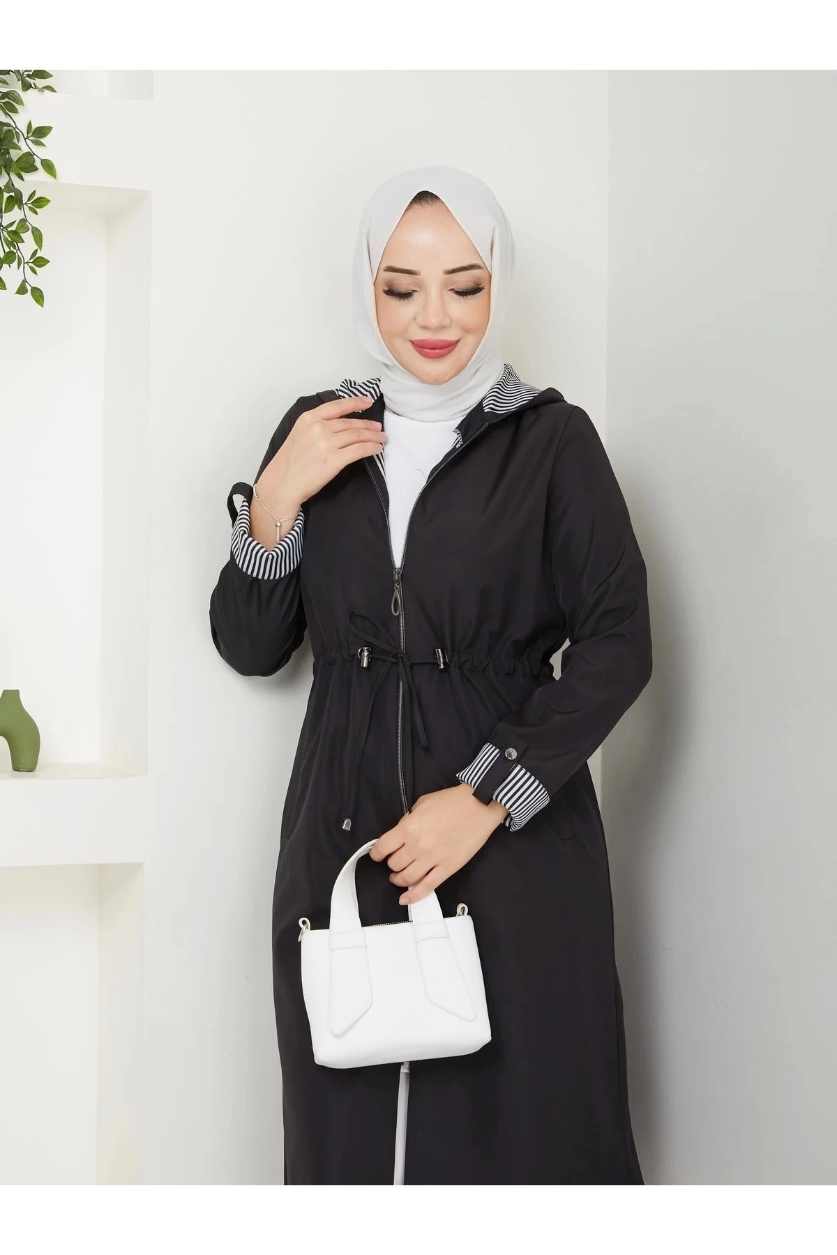 Kadın Uzun Giy Çık Trençkot 10104 - Siyah