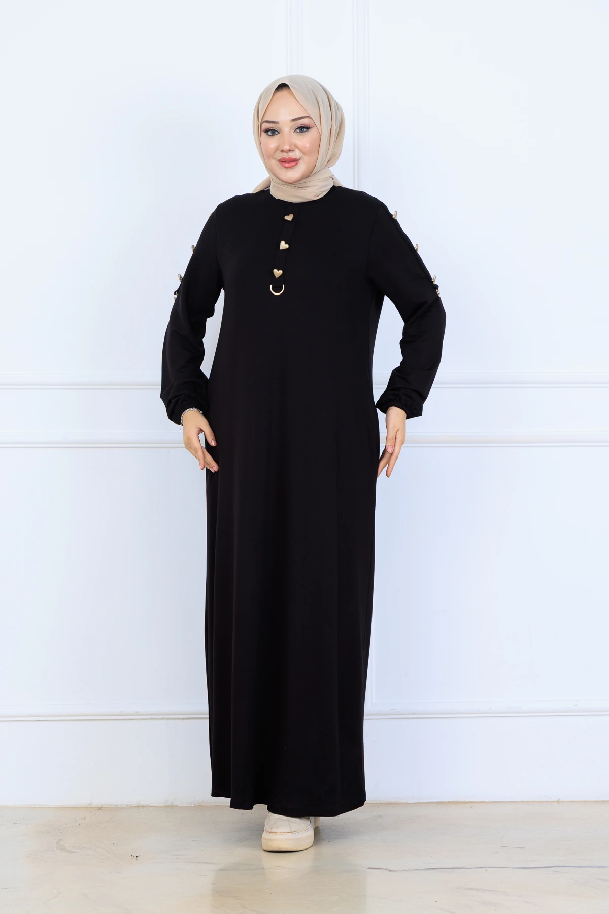 Rahat Bol Kesim Örme Kumaş Elbise 10127 - Siyah