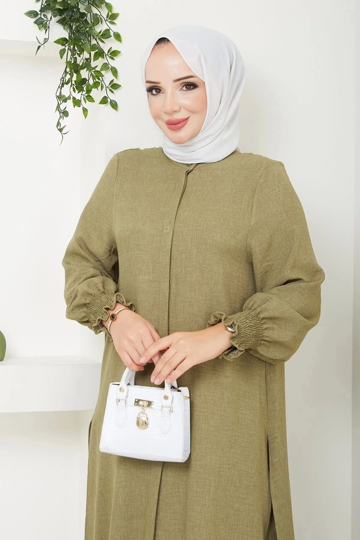 Kadın Uzun İkili Tesettür Tunik Takım 10114 - Yağ Yeşil