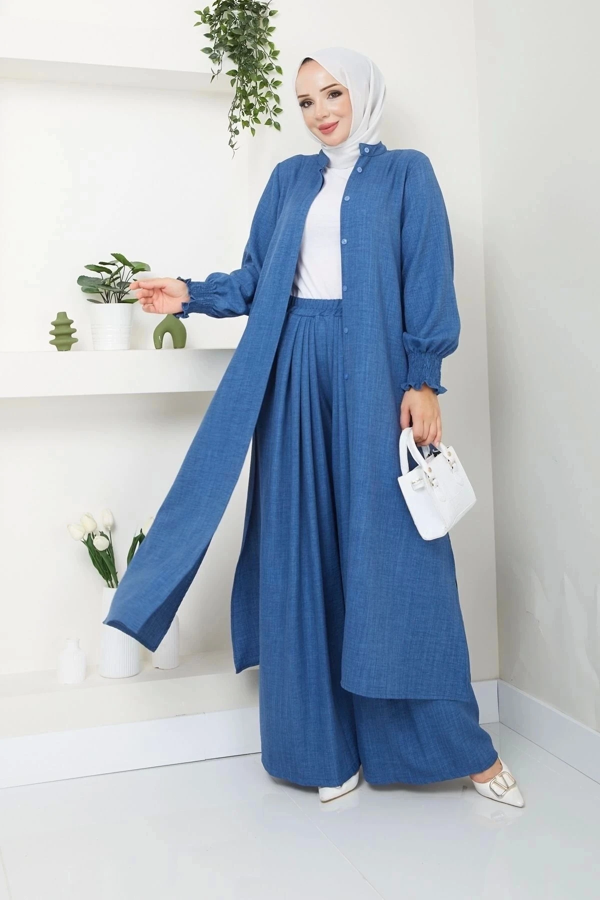 Kadın Uzun İkili Tesettür Tunik Takım 10114 - İndigo