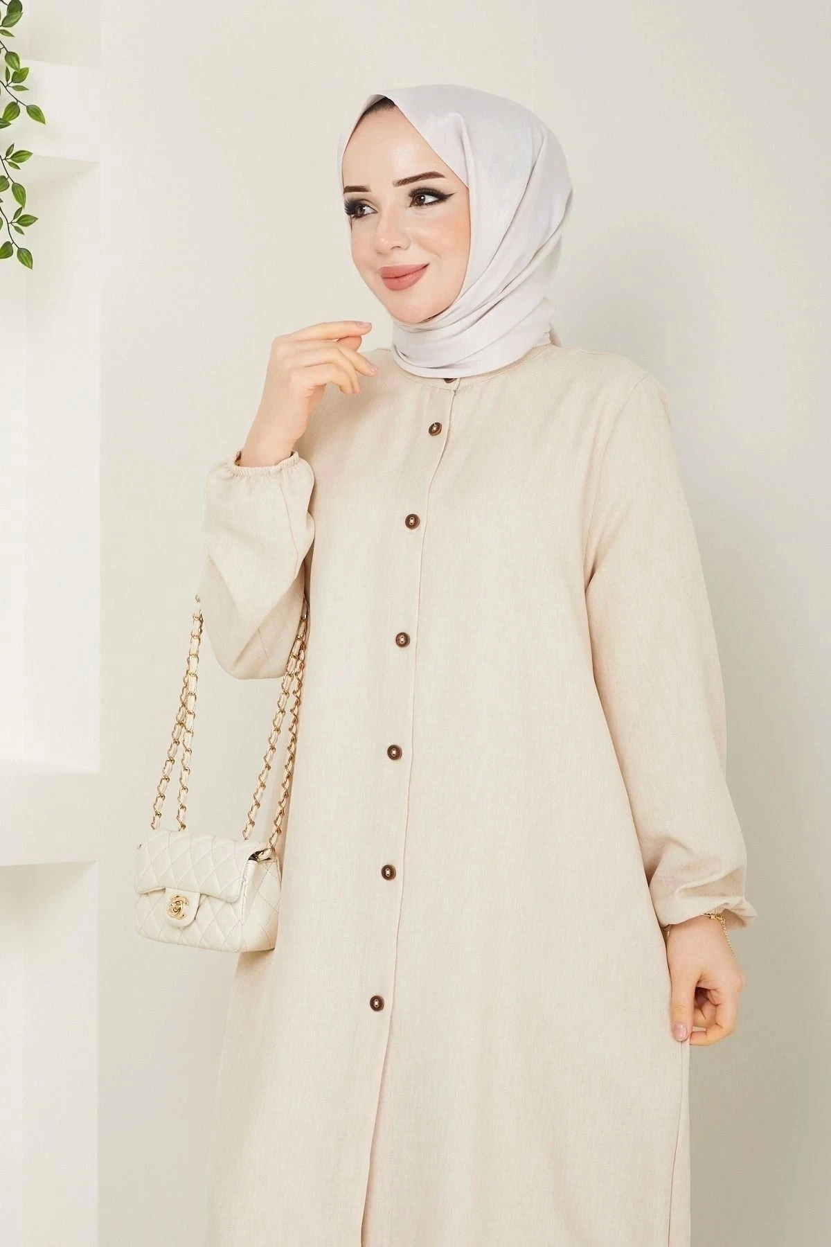 Kadın Büyük Beden Uzun  İkili Tesettür Tunik Takım 10110 - Taş