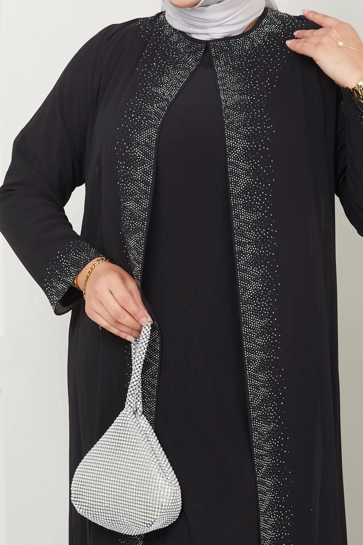 Kadın Büyük Beden Abiye Elbise Uzun Şifon 10118 - Si̇yah