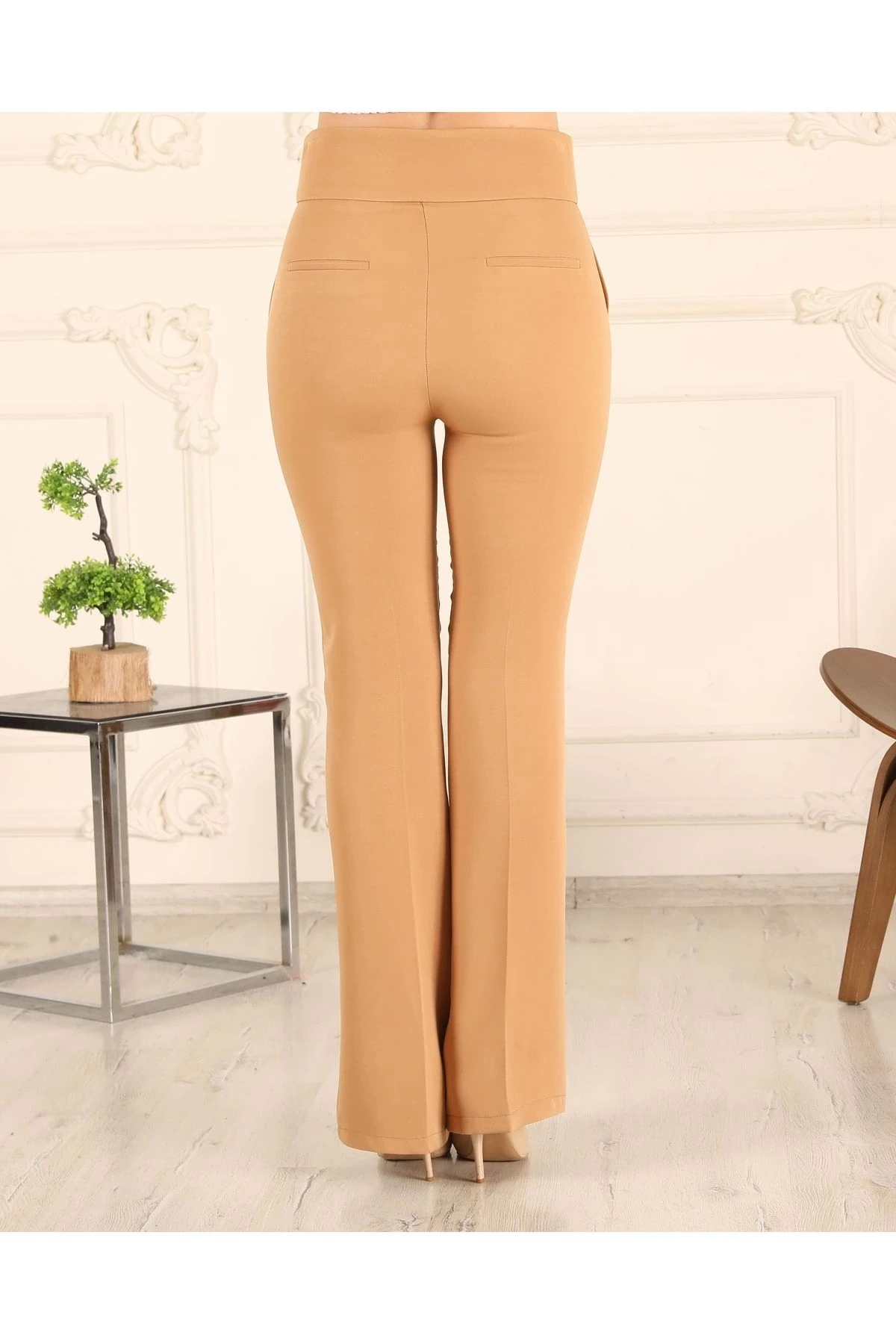 Yüksek Bel İspanyol Paça Kadın Kumaş Pantolon 10101