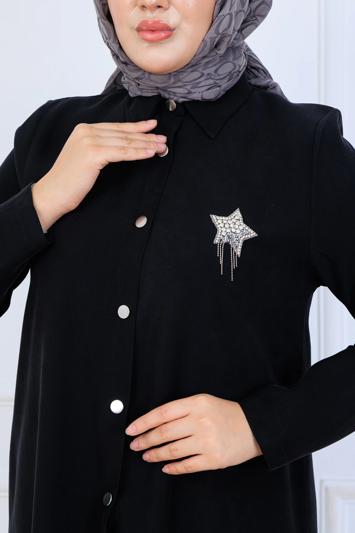 Yumuşak Organik Kumaş Gömlek Yaka Tesettür Kadın Uzun Tunik Pantolonlu İkili Takım 10133