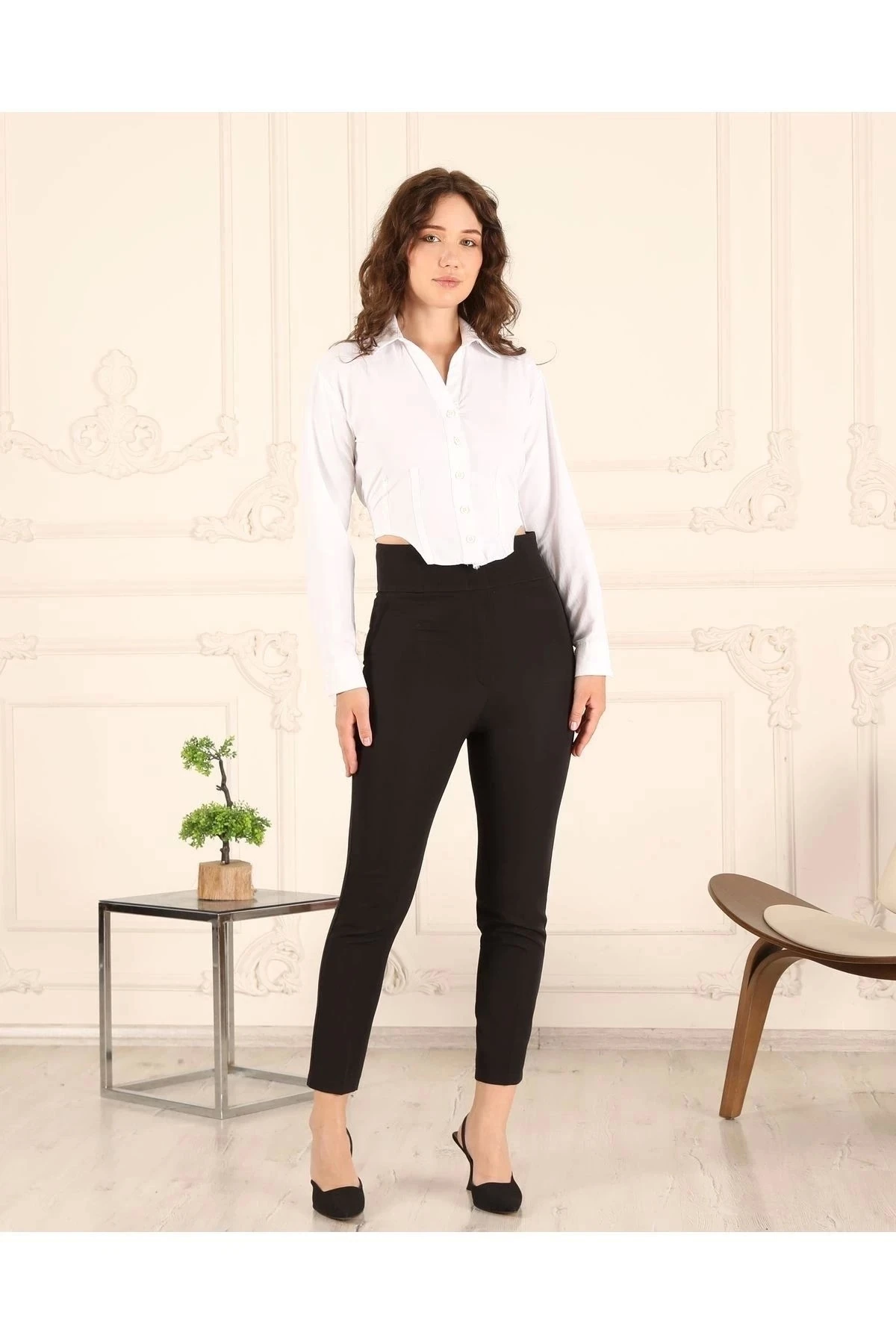 Kadın Yüksek Bel - Bilek Boy Dar Paça Kumaş Pantolon 10102