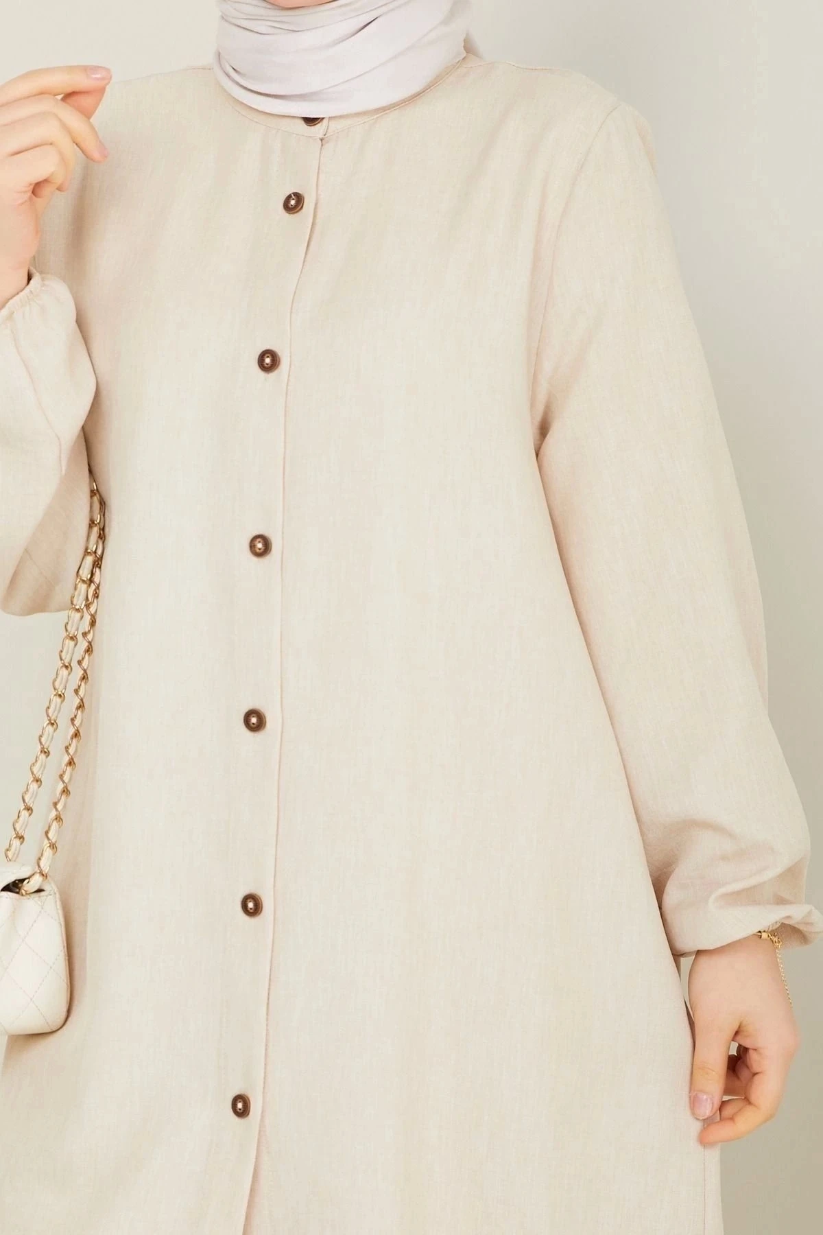 Kadın Büyük Beden Uzun  İkili Tesettür Tunik Takım 10110 - Taş