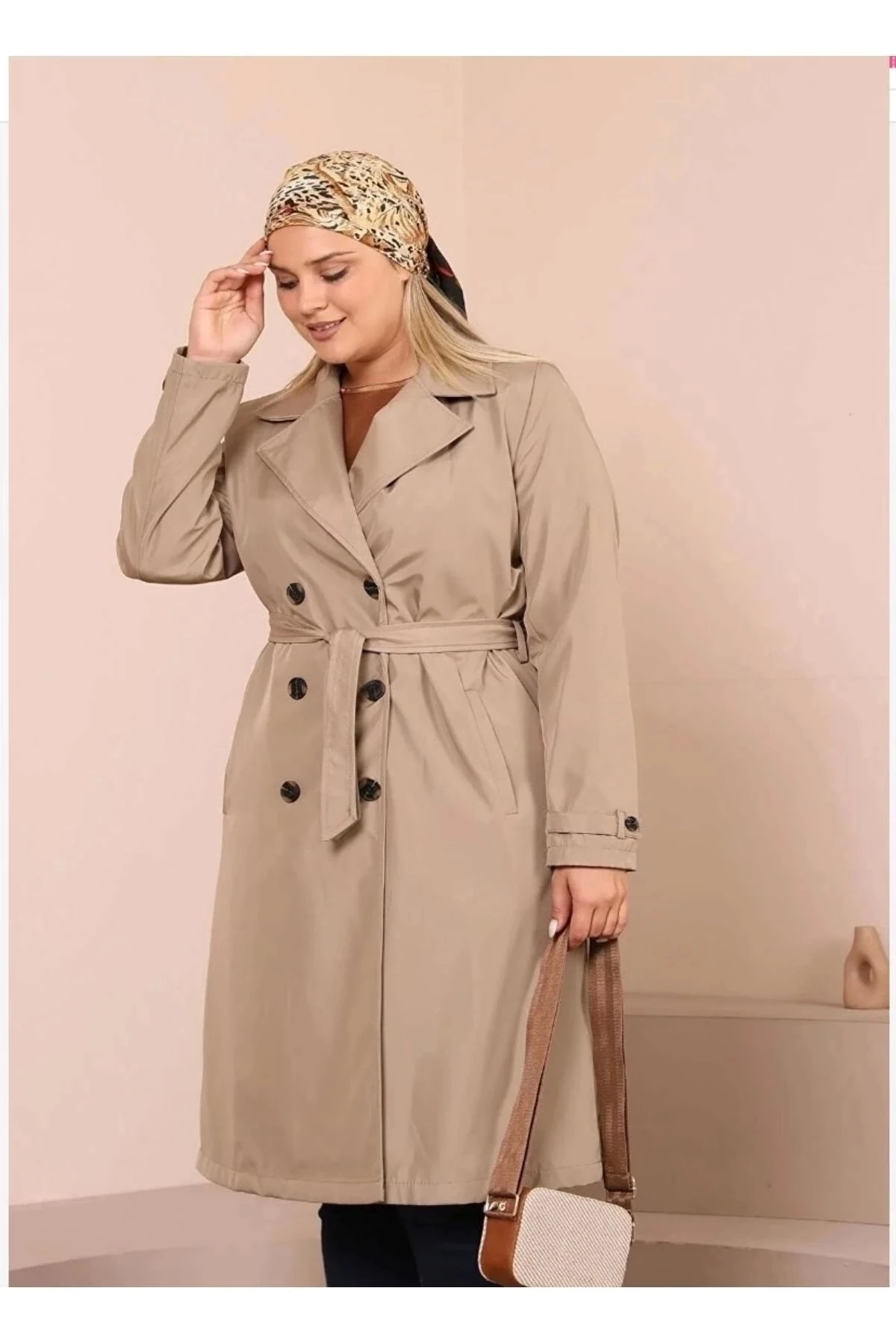 Kadın Kemerli Astarlı Uzun Trençkot
