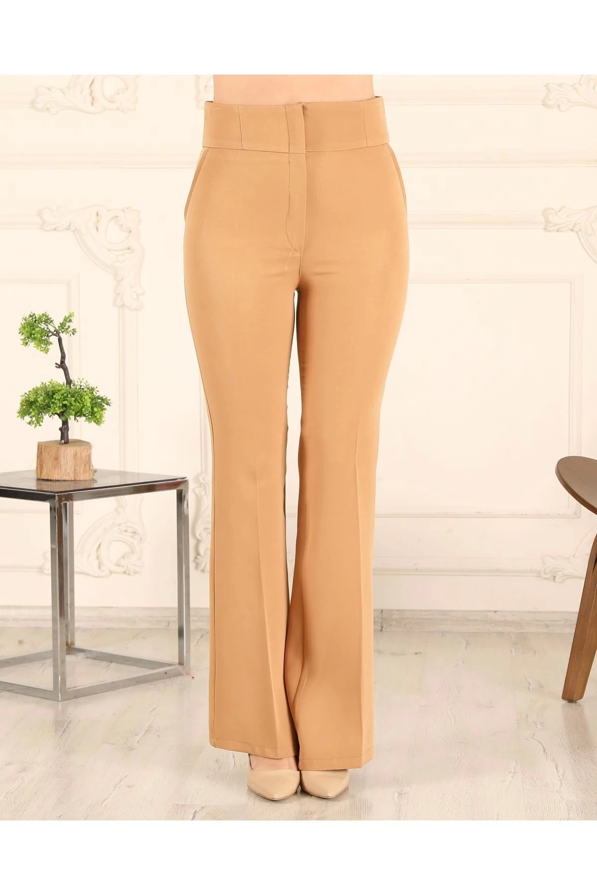 Yüksek Bel İspanyol Paça Kadın Kumaş Pantolon 10101