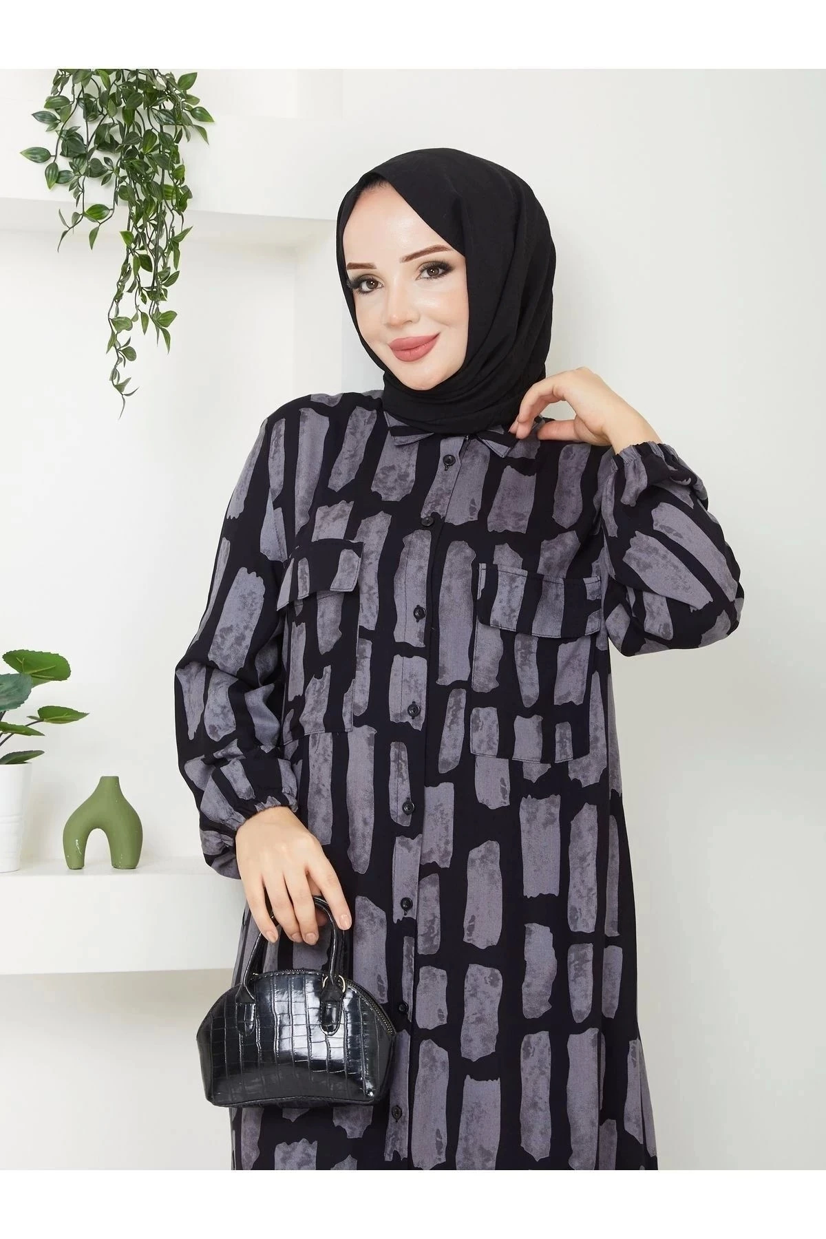 Kadın Düğmeli Viskon Elbise 10121