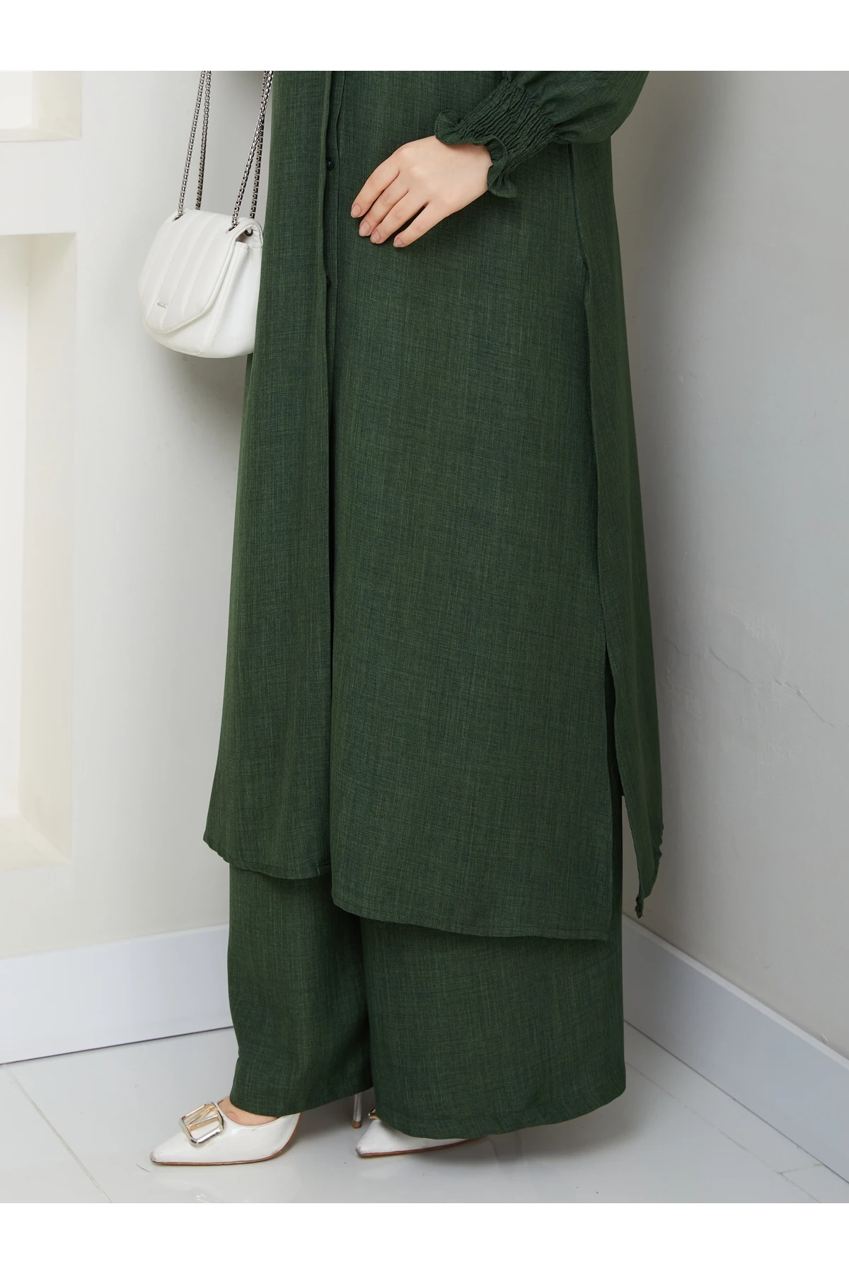 Kadın Uzun İkili Tesettür Tunik Takım 10114 - Ördek Yeşi̇l